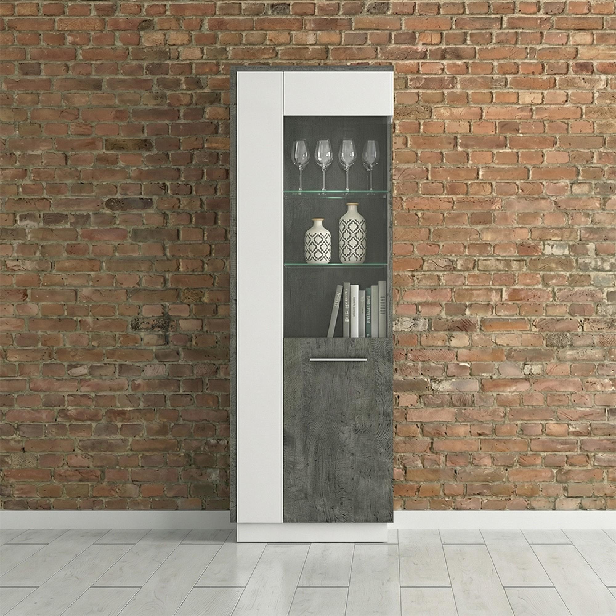 Zingaro Display Cabinet - Tall - RHF - Glazed - Grey and White