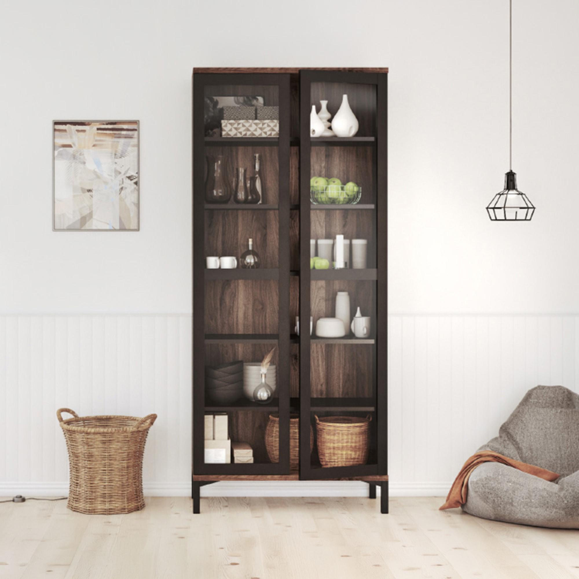 Roomers Display Cabinet - 2 Door - Glazed - Black