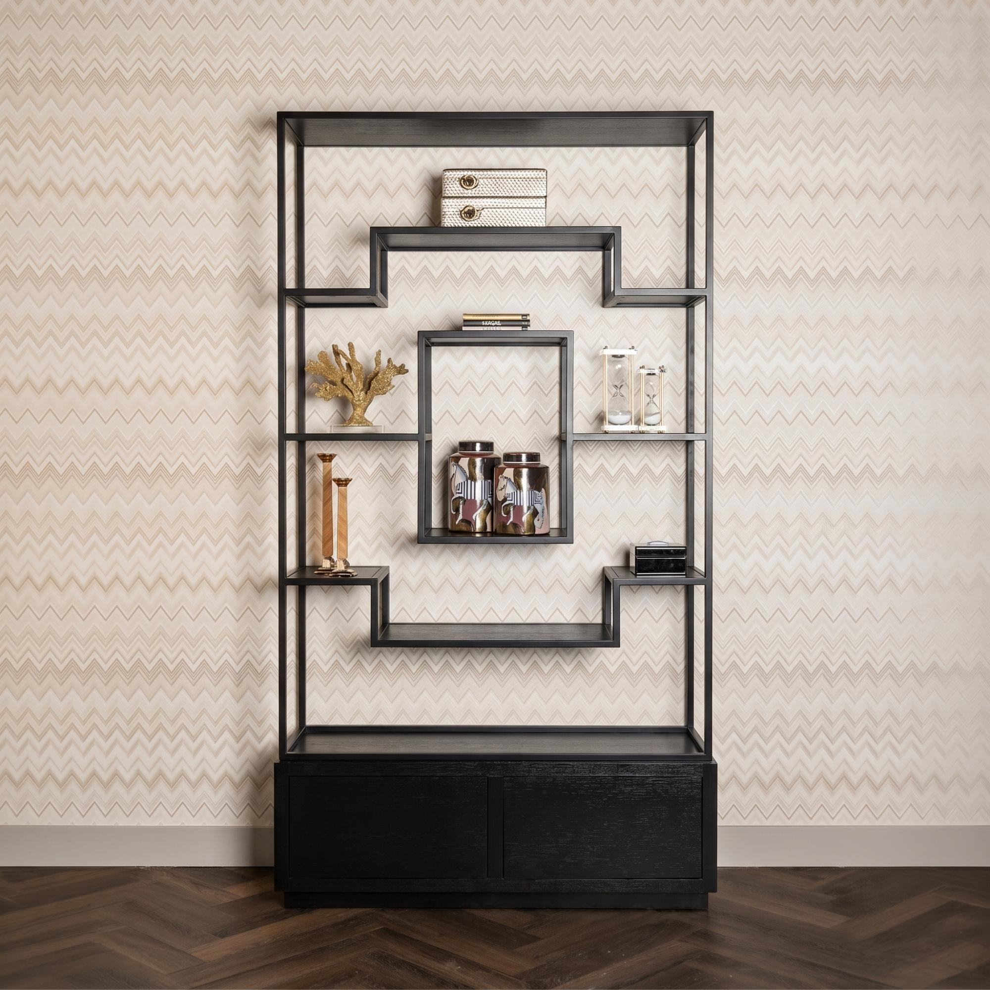 Bonvoy Black Oak Shelving Unit with Storage