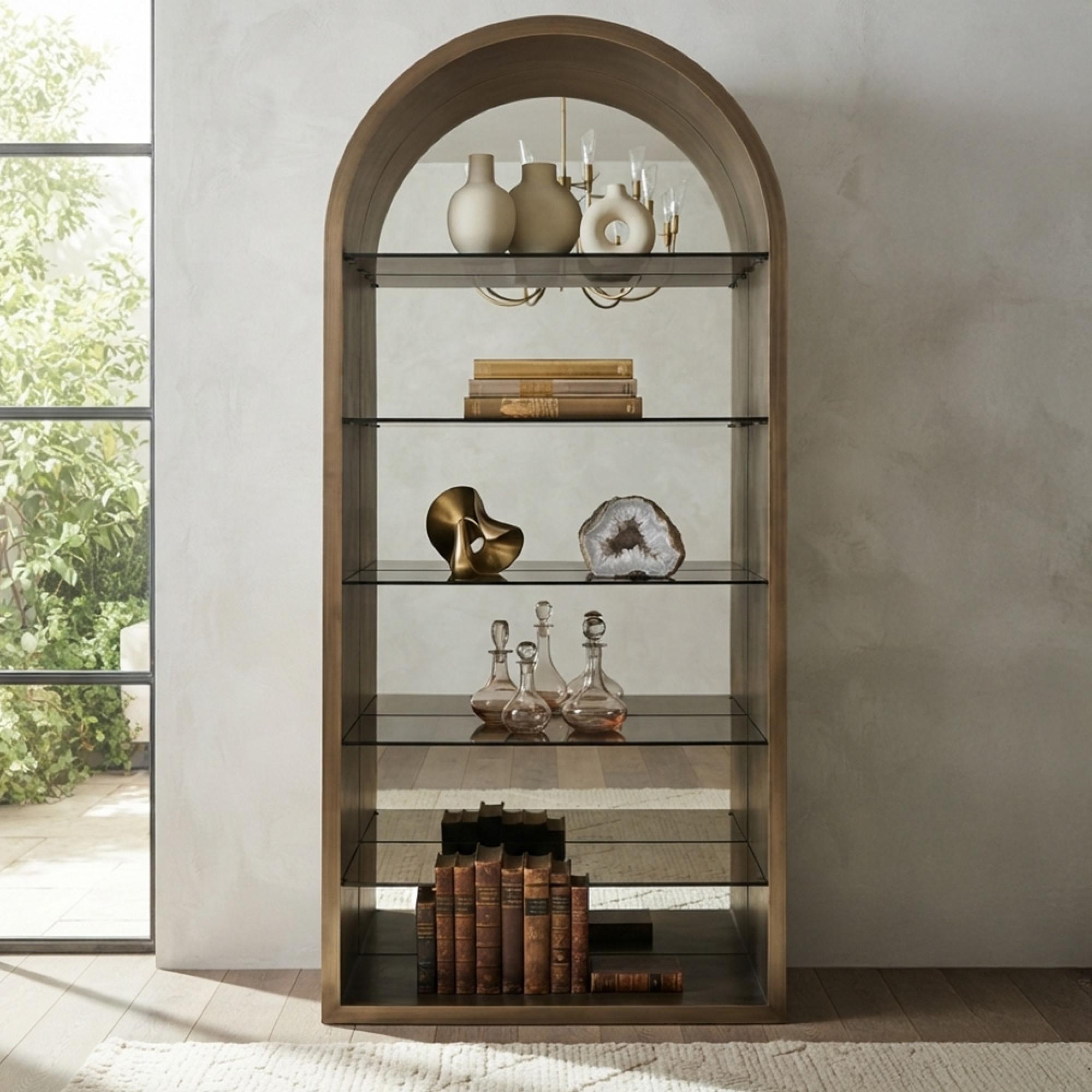 Bowic Display Cabinet - Arch - Brushed Gold - Glass and Metal