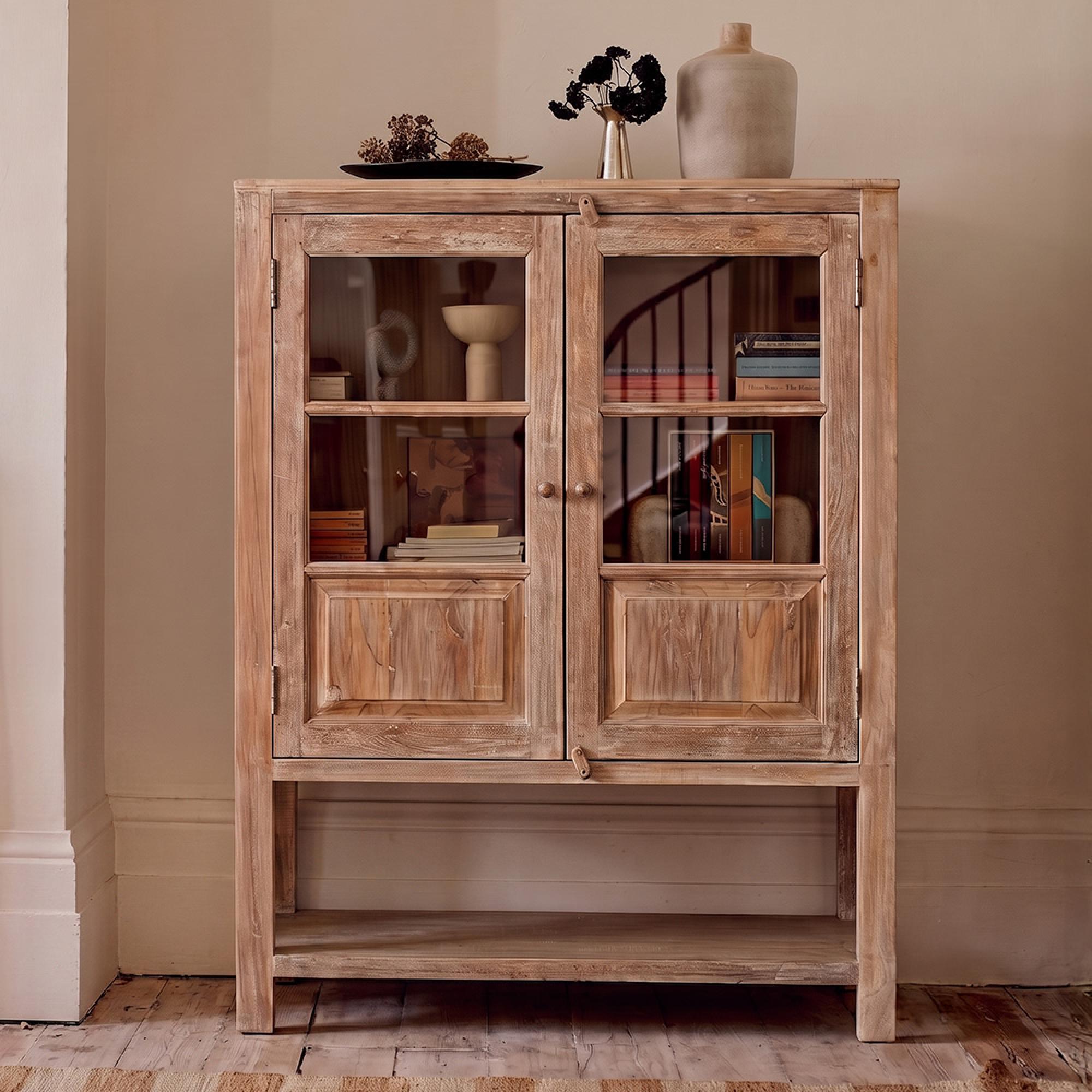 Arzana Display Cabinet - 2 Door - Natural Weathered - Glass and Wood