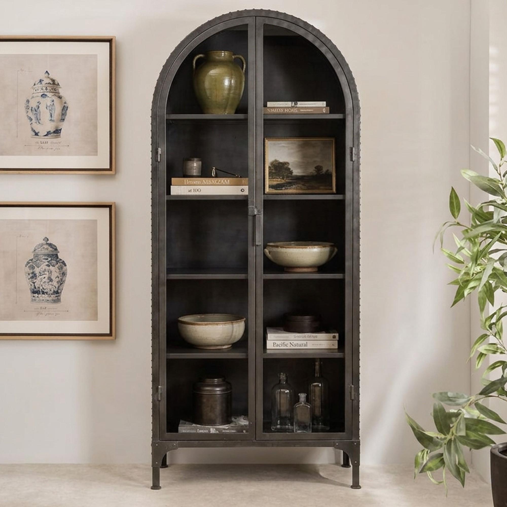 Gioia Display Cabinet - Arch - 2 Door - Matt Black - Glass and Metal