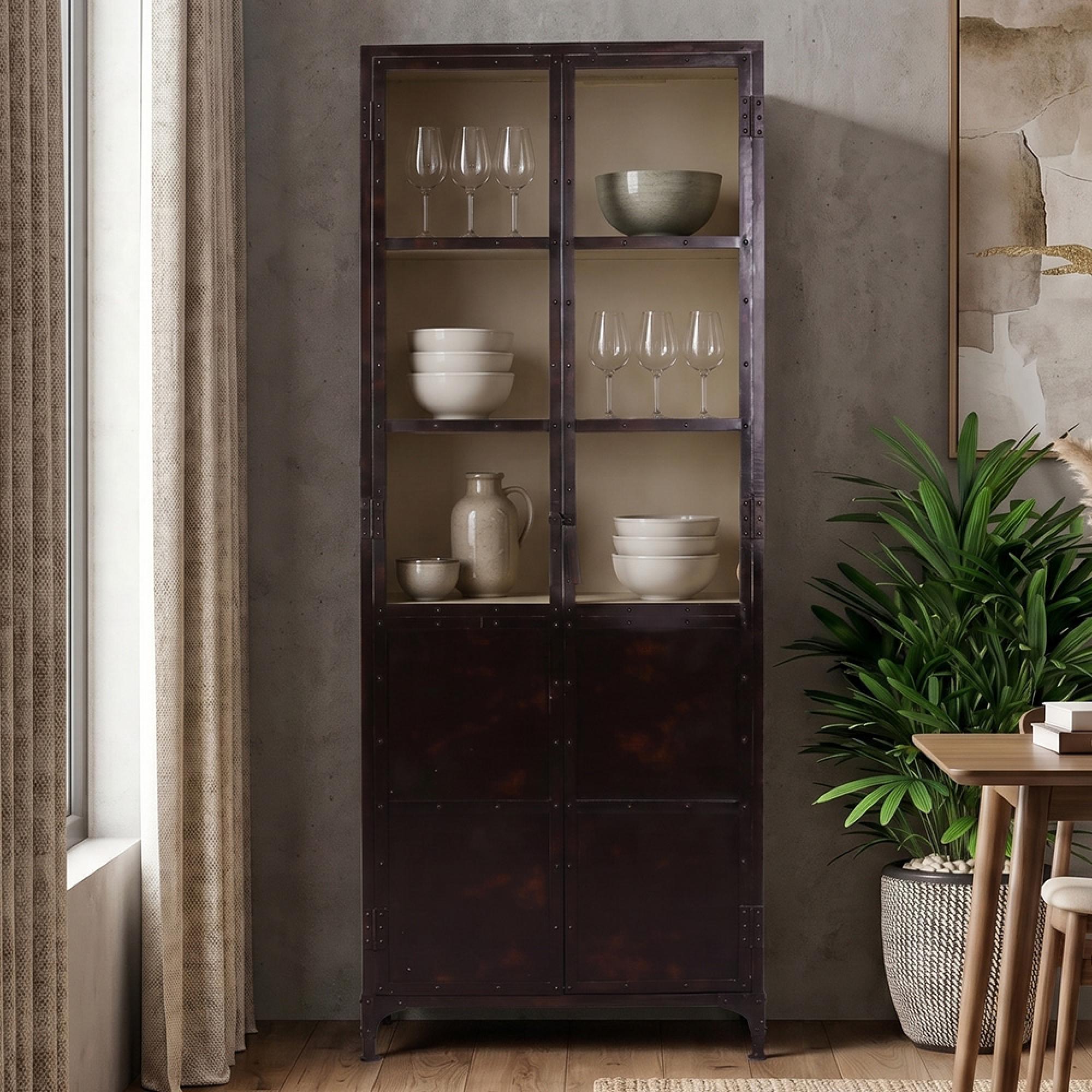 Zamora Display Cabinet - 2 Door - Dark Brown - Glass and Metal