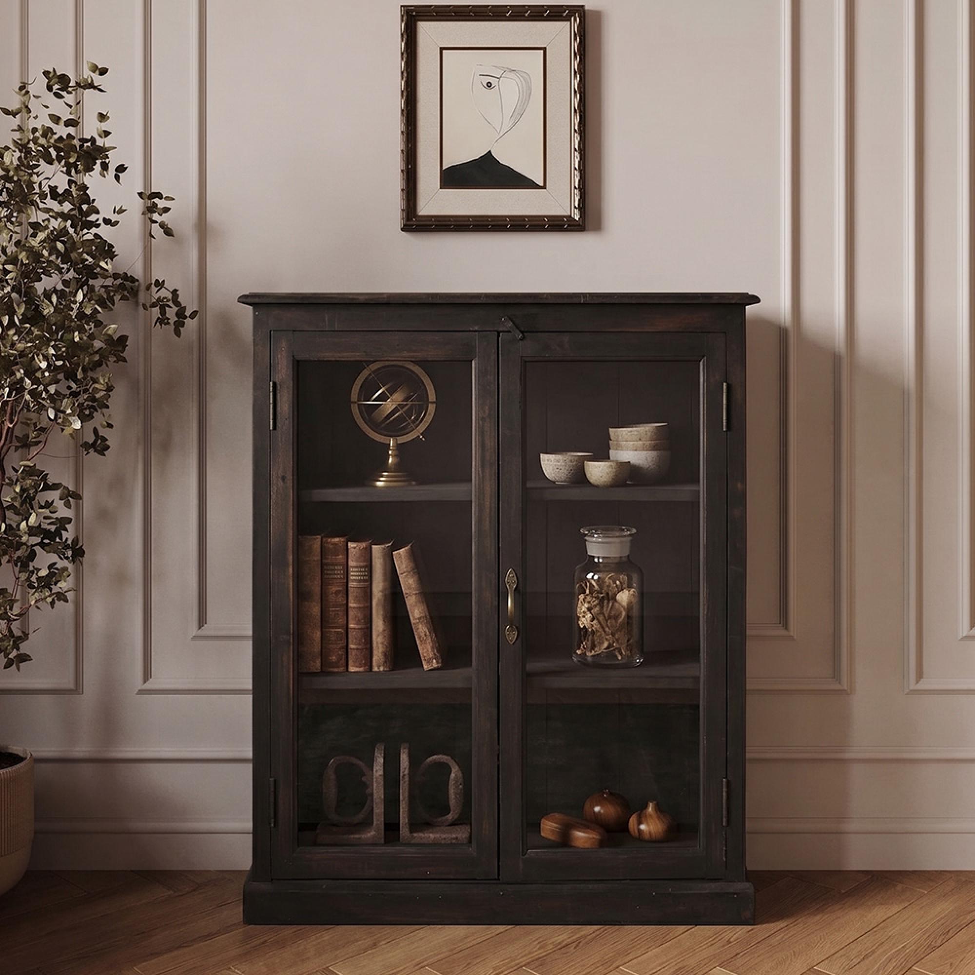 Display Cabinet - 2 Door - Black - Glass and Wood