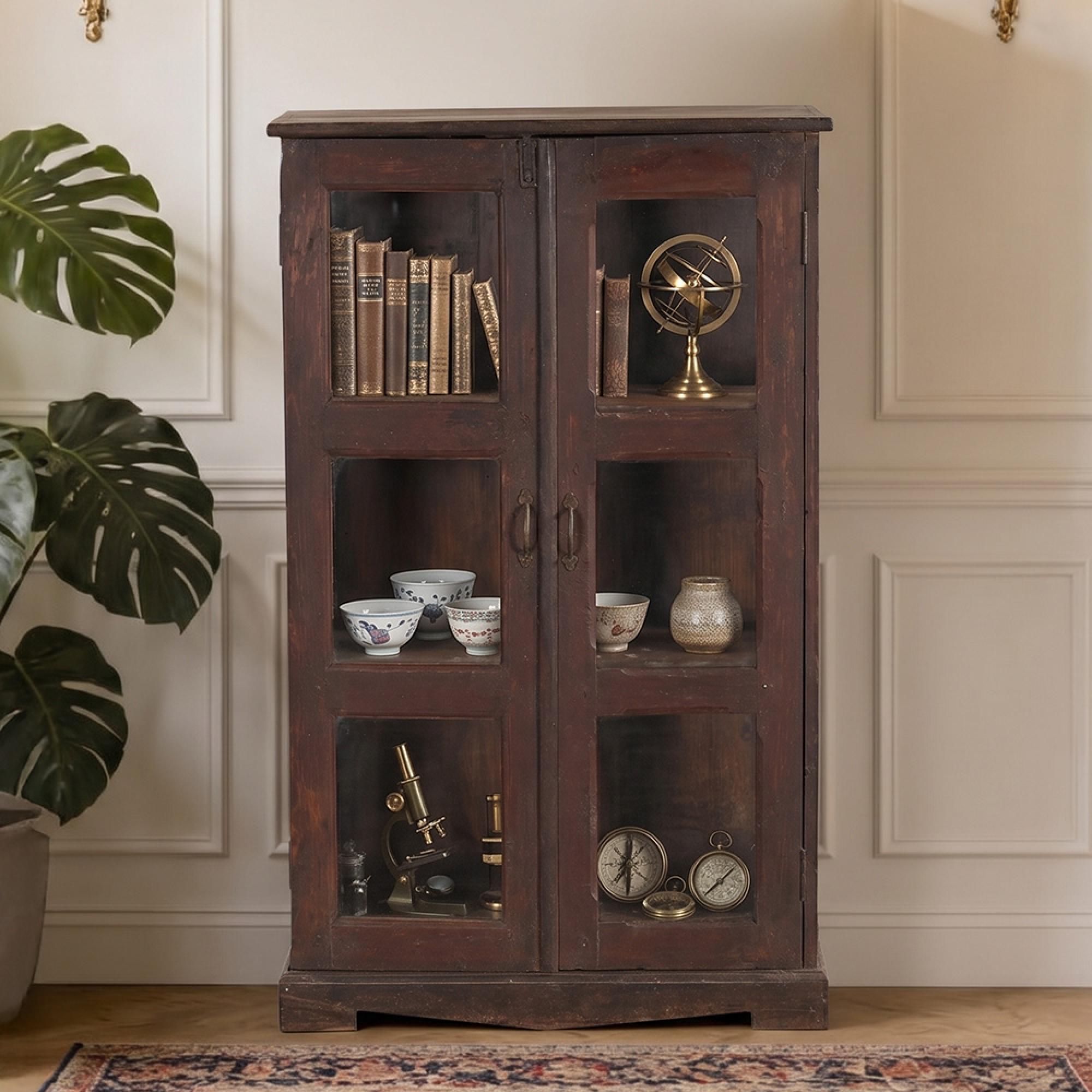 Display Cabinet - 2 Door - Brown - Glass and Wood