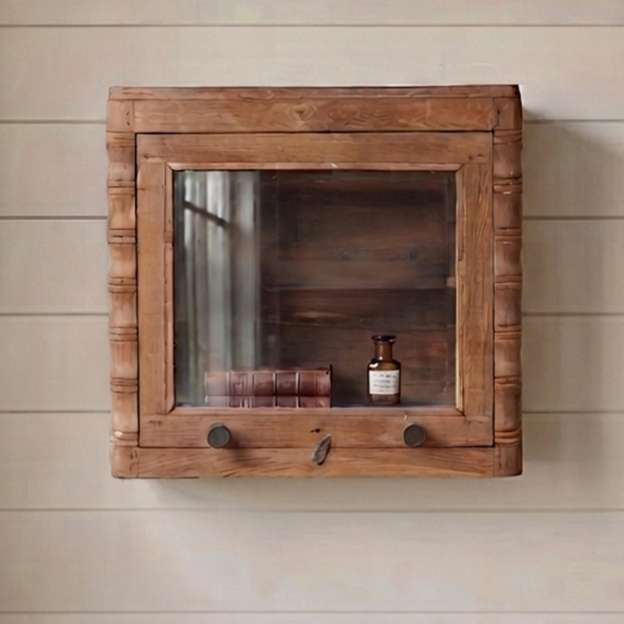 Unique One of a Kind - Carved Wall Display Cabinet - 1 Door - Natural - Glass and Wood