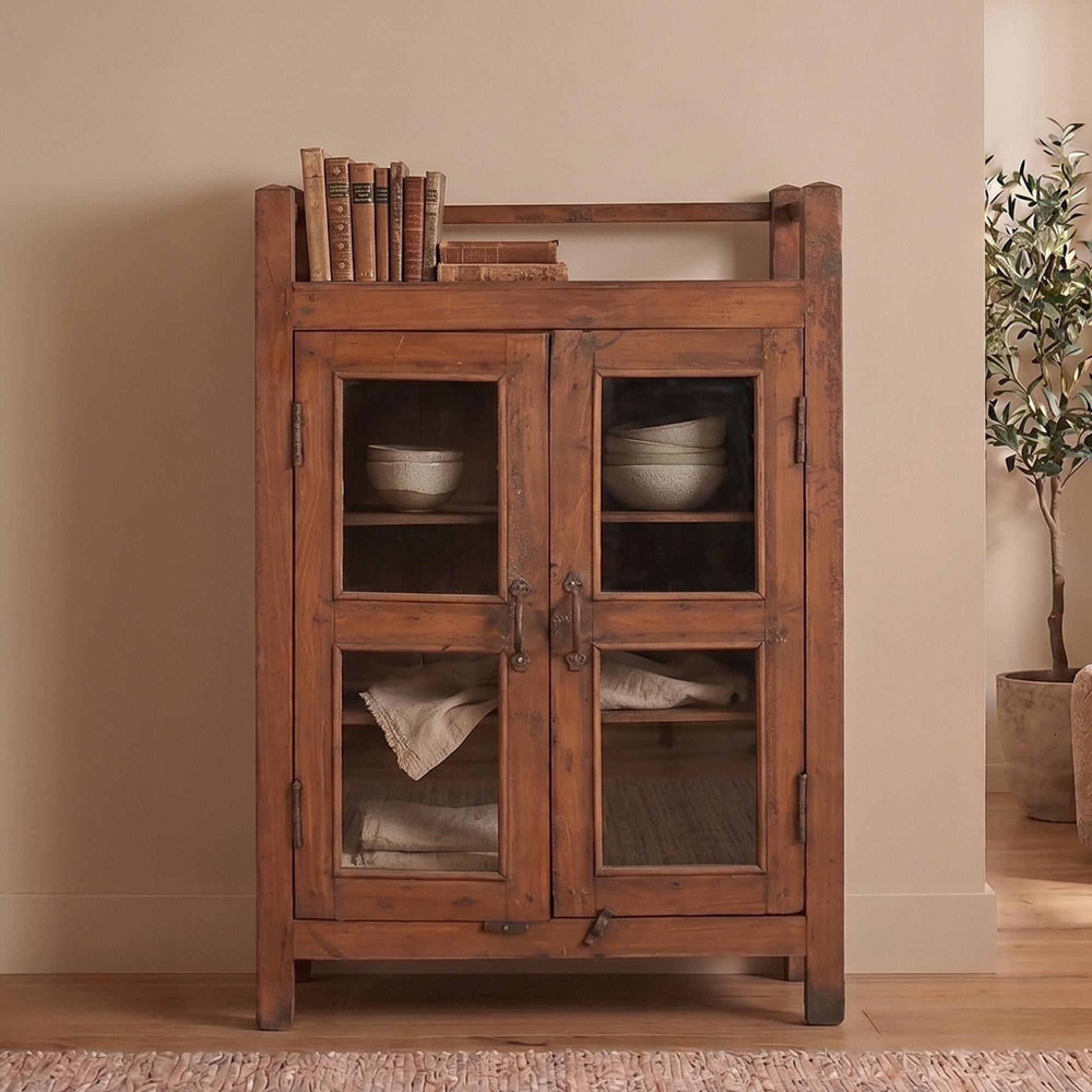 Unique One of a Kind - Display Cabinet - 2 Door - Rustic Brown - Glass and Wood
