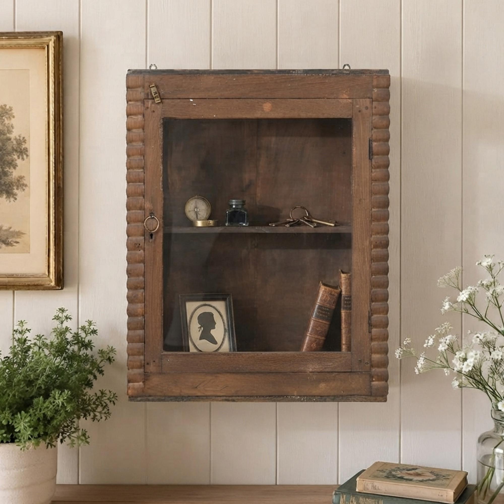 Unique One of a Kind - Handcrafted Wall Display Cabinet - 1 Door - Brown - Glass and Wood