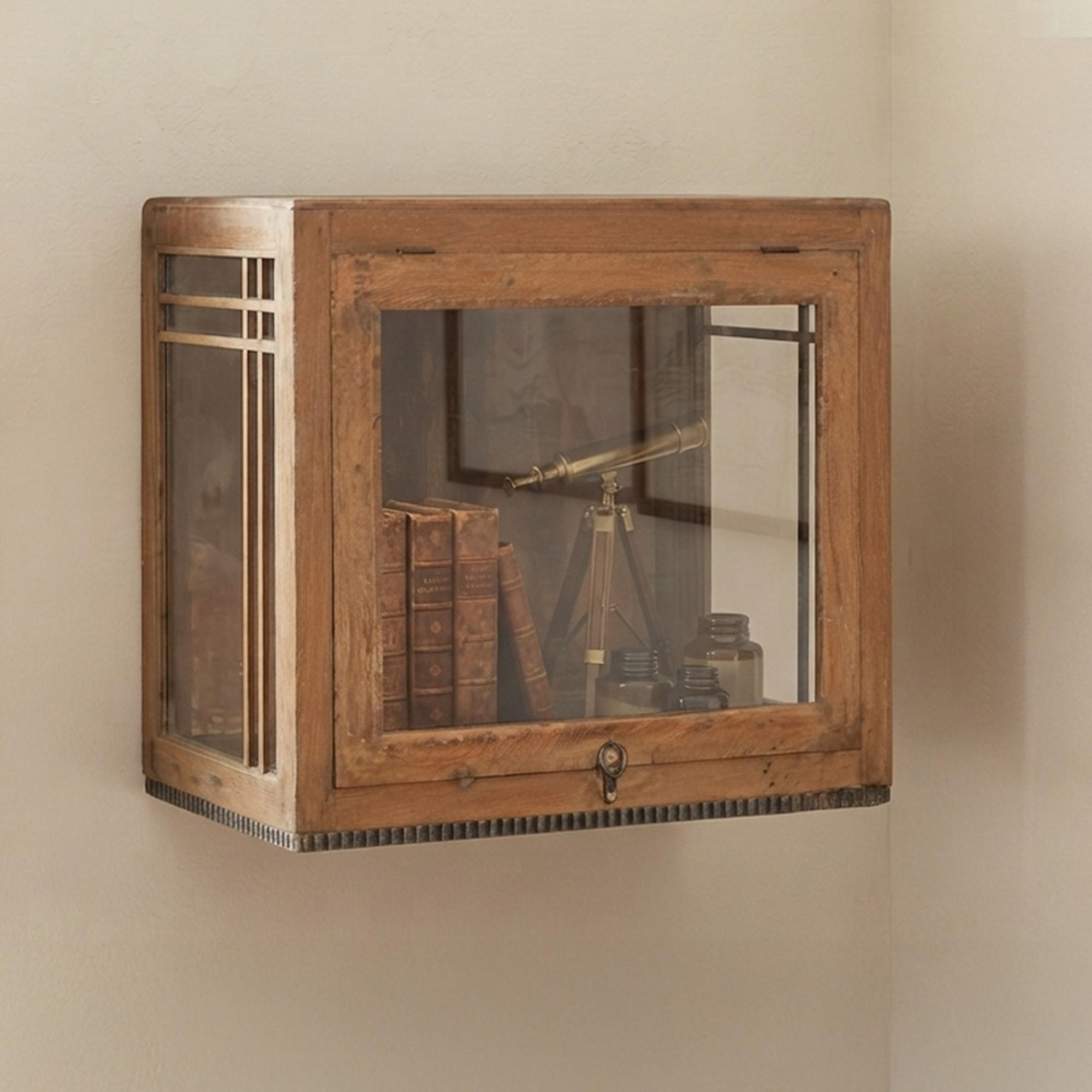 Unique One of a Kind - Handcrafted Wall Display Cabinet - 1 Door - Rustic Natural - Glass and Wood