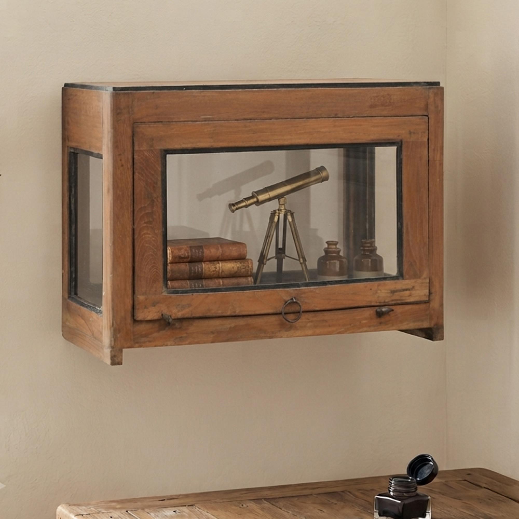 Unique One of a Kind - Wall Display Cabinet - 1 Door - Rustic Natural - Glass and Wood