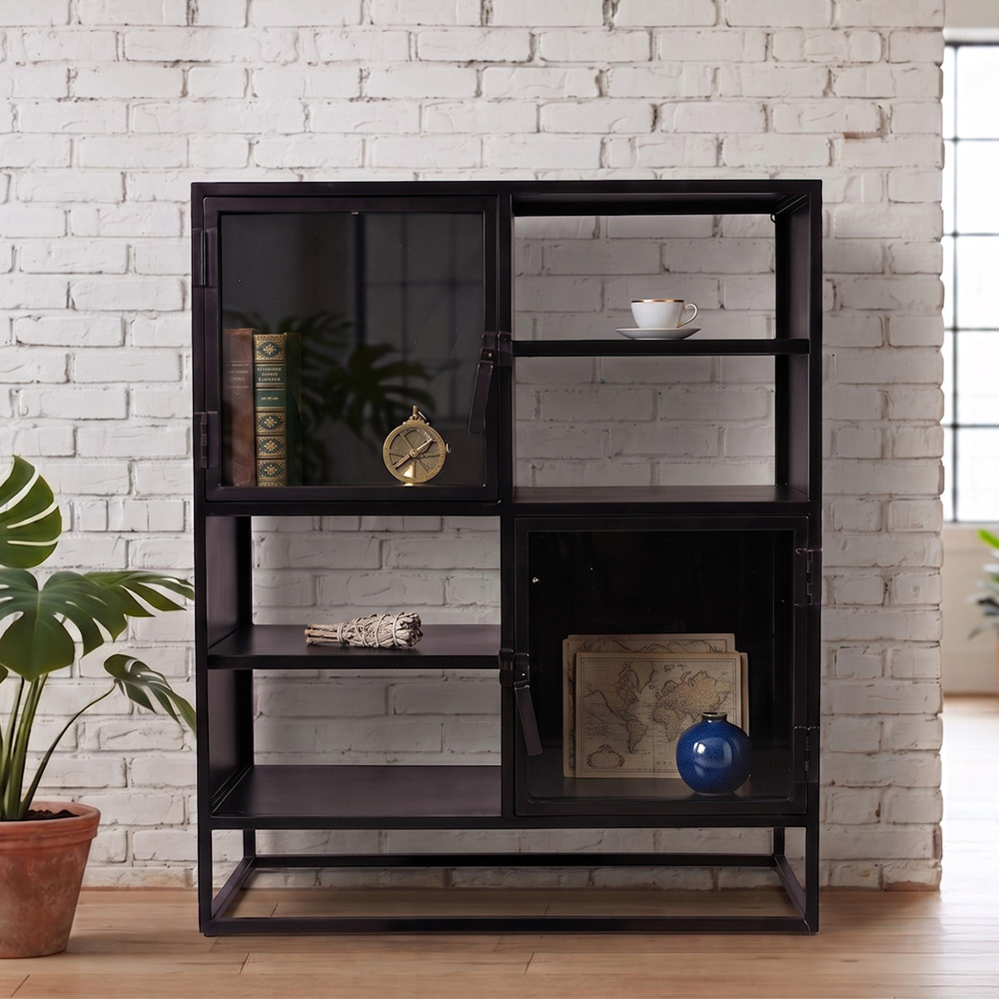Dax Display Cabinet - 2 Door - Black - Glass and Metal