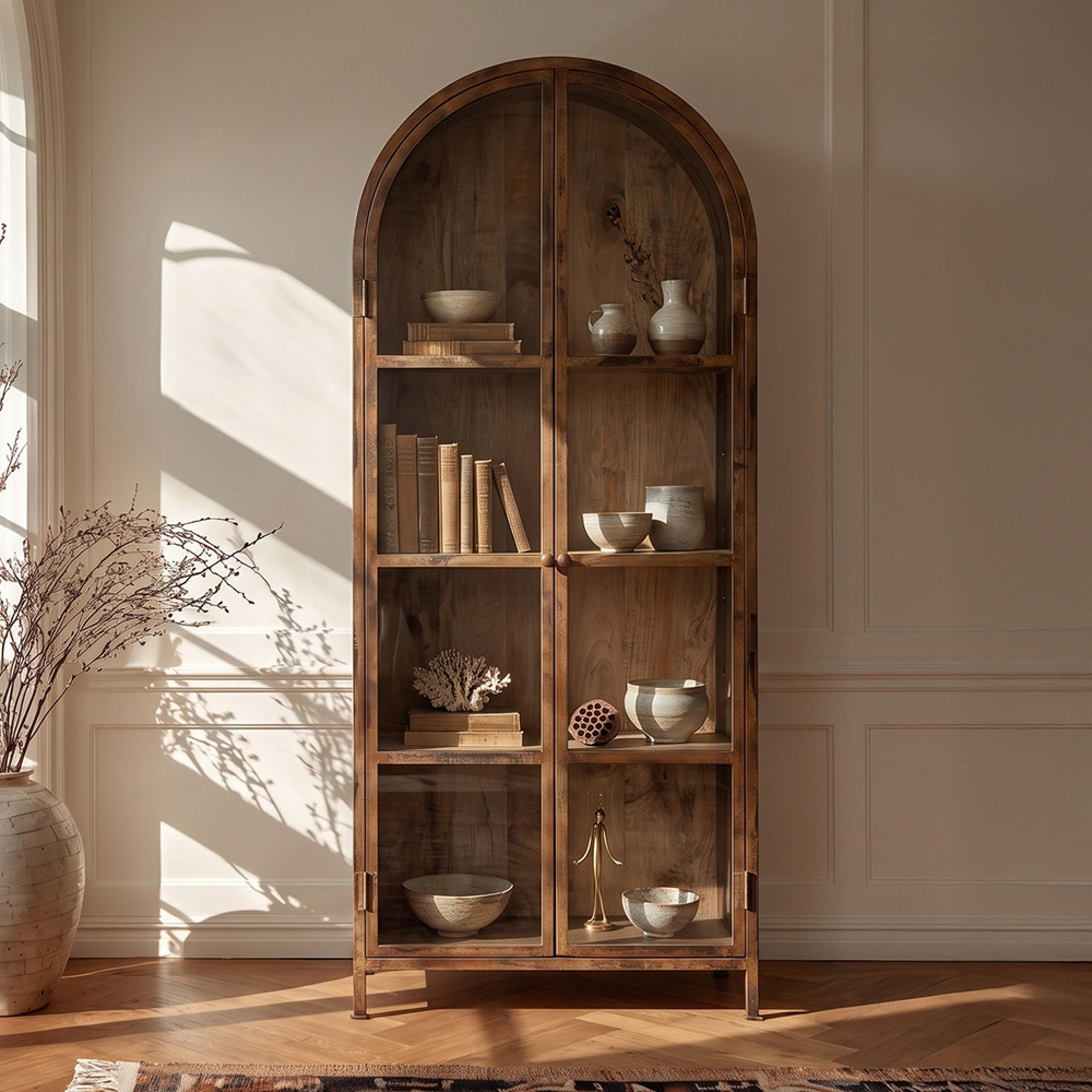 Girare Display Cabinet - Arch - 2 Door - Brown - Glass and Metal
