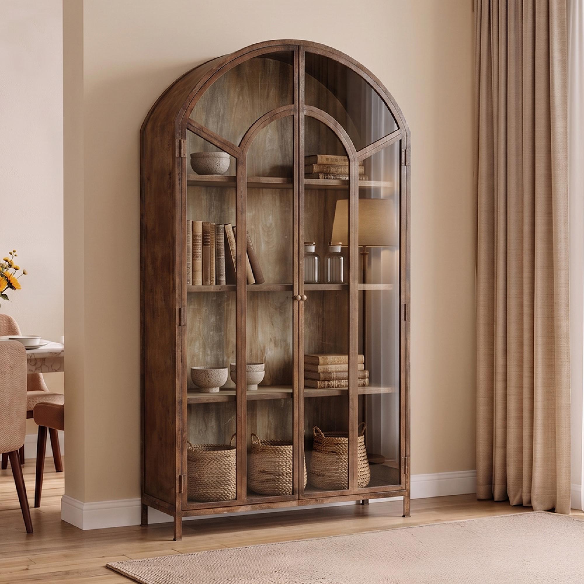 Girare Display Cabinet - Arch - Wide - 2 Door - Brown - Glass and Metal