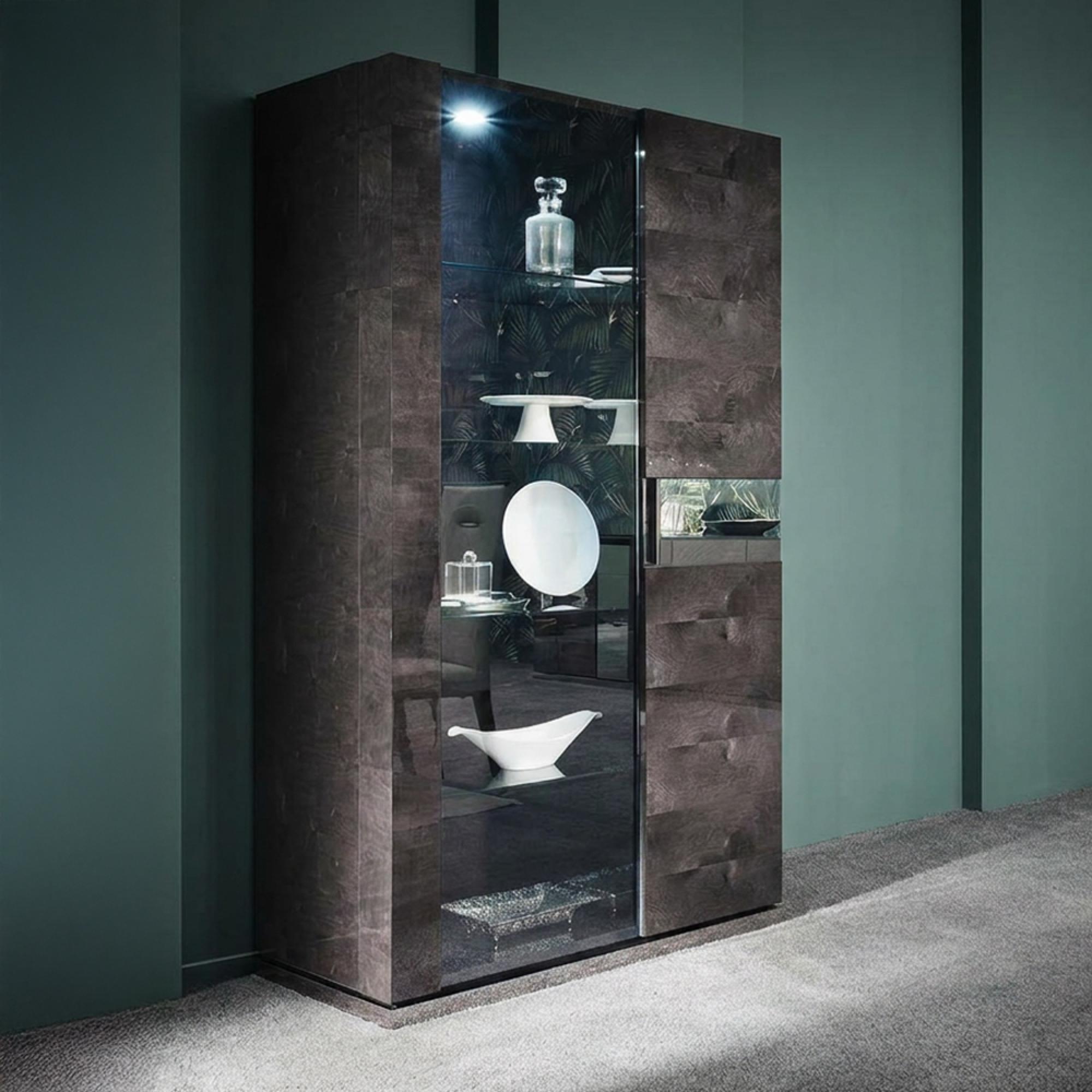 Heritage Display Cabinet - 2 Door 1 Glass - Dark Velvet Birch High Gloss