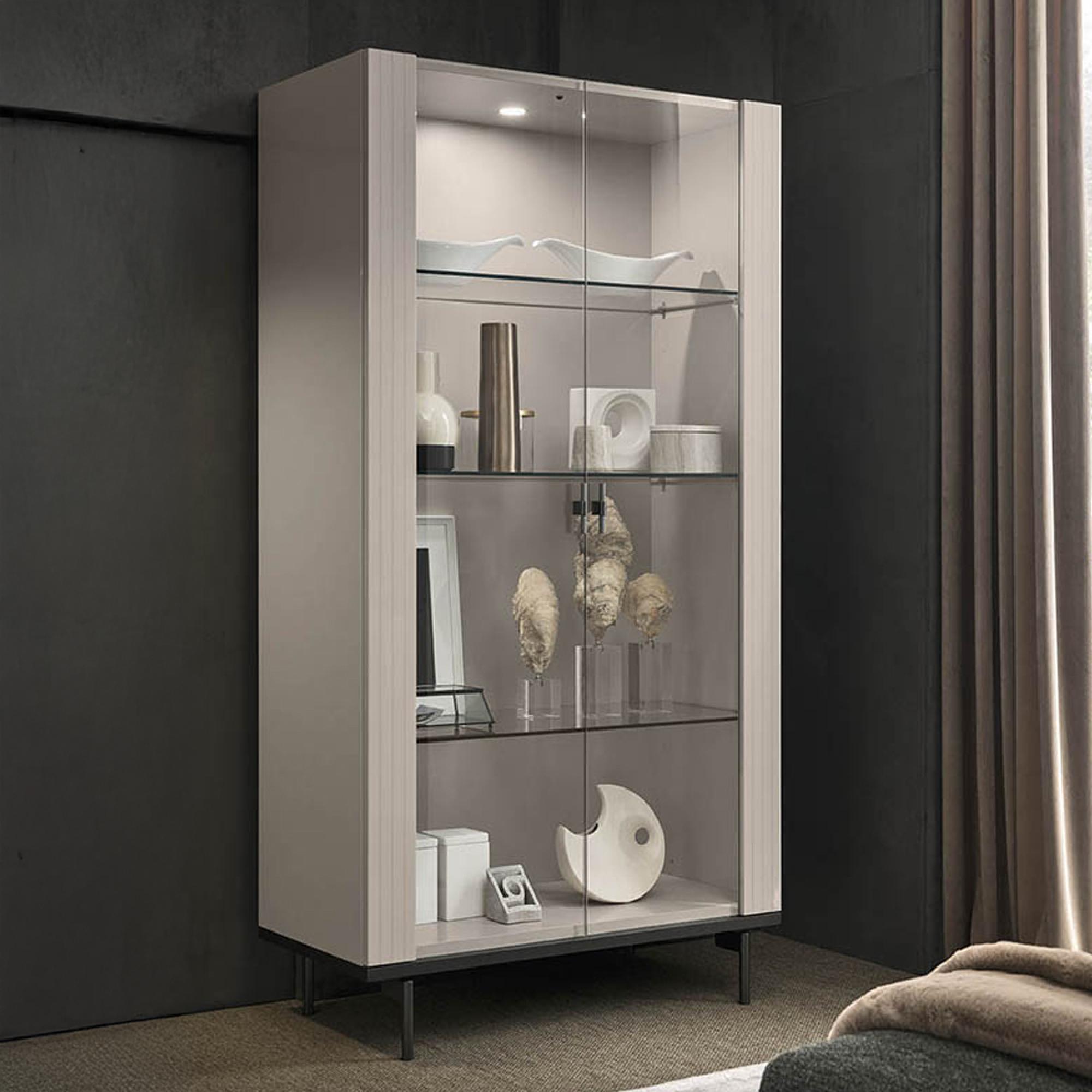 Claire Display Cabinet - 2 Glass Door - Pearl Line Eco Veneer High Gloss and Black
