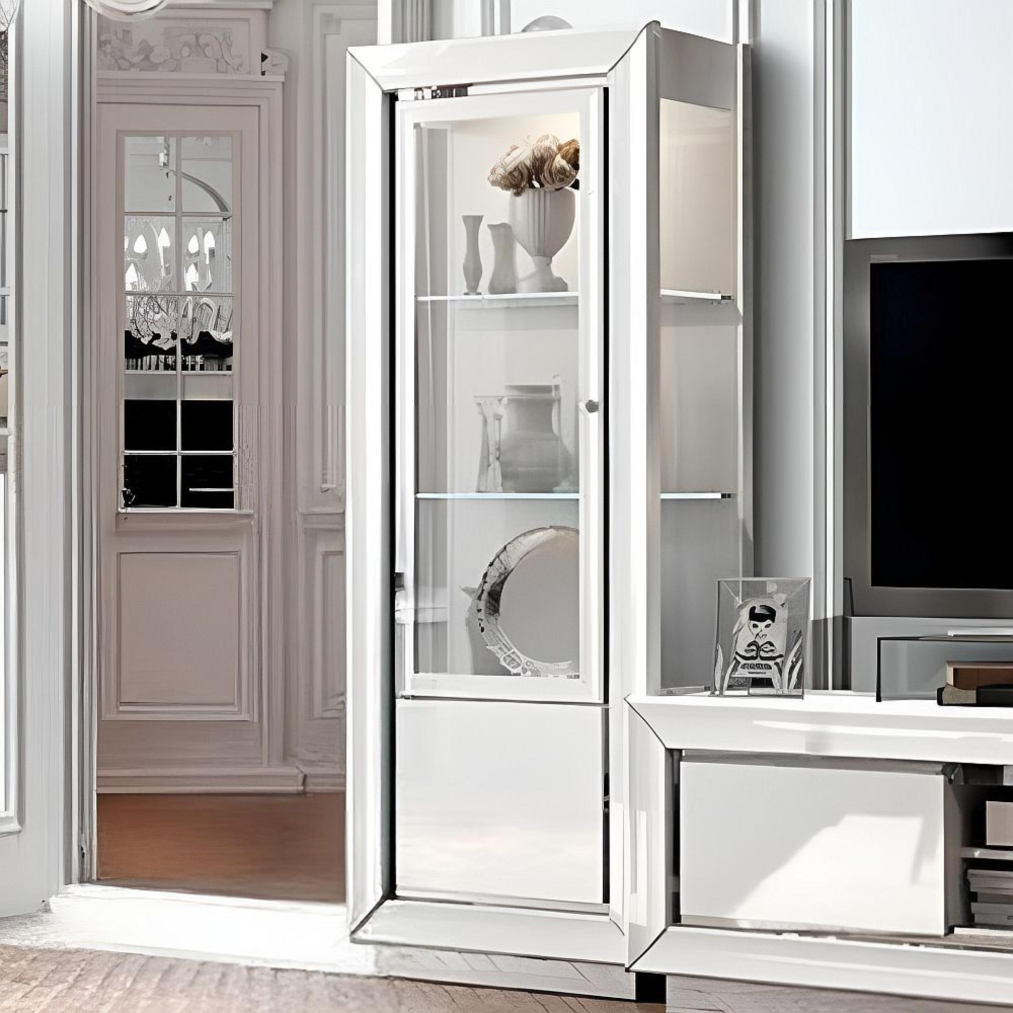 Dama Italian White Vitrine - 1 Left Door - Chrome Trim  