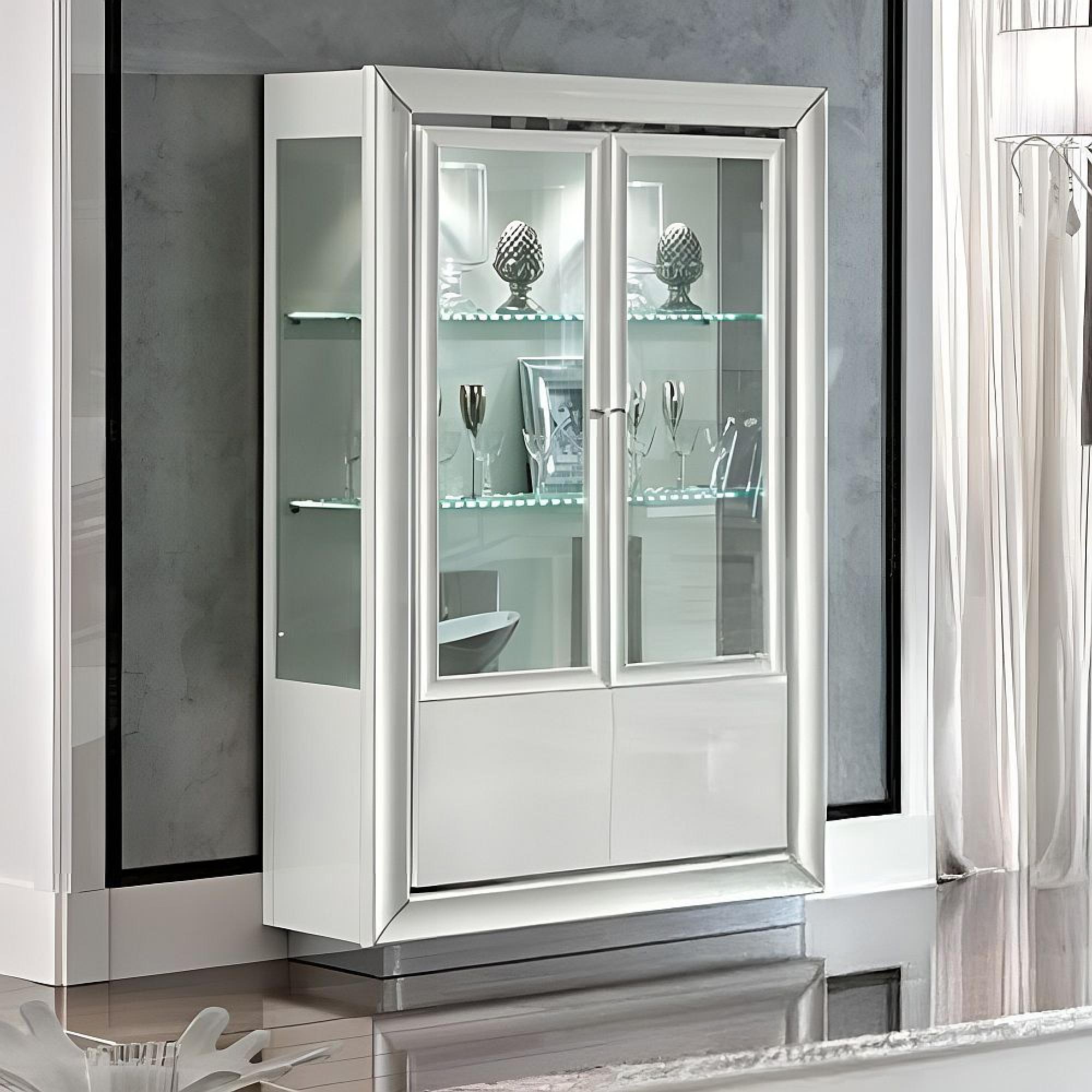 Dama Italian White Vitrine - 2 Door - Chrome Trim