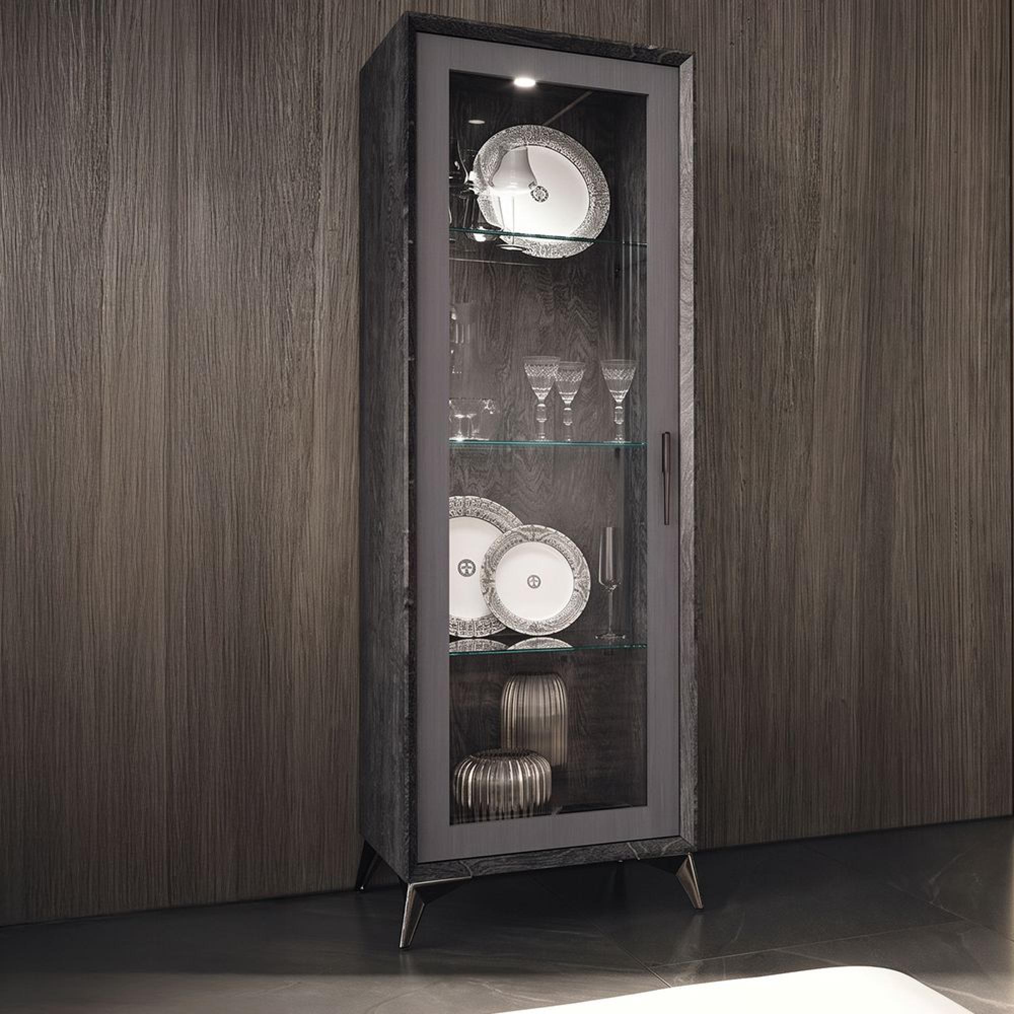 Krystal Italian Display Cabinet - 1 Left Door - Medblue Birch Gloss - Glass and Wooden