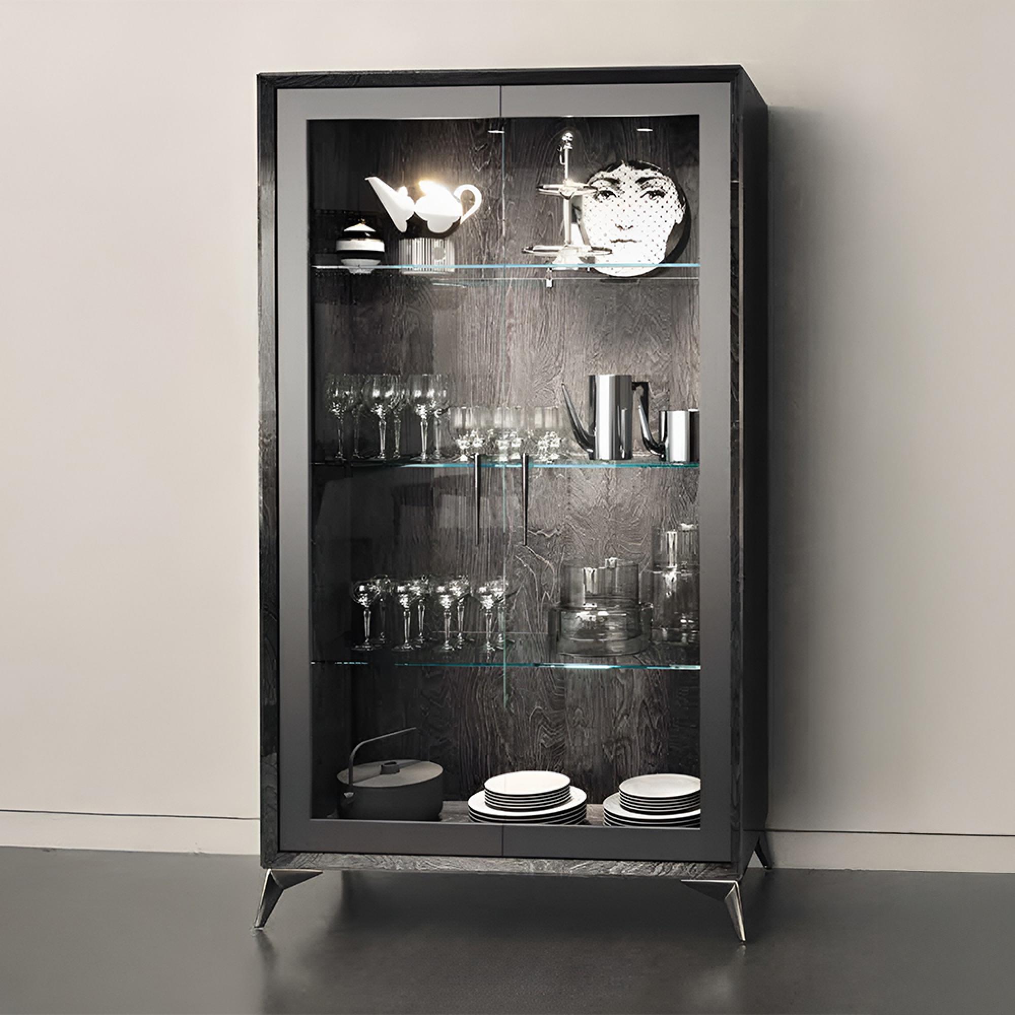 Krystal Italian Display Cabinet - 2 Door - Medblue Birch Gloss - Glass and Wooden