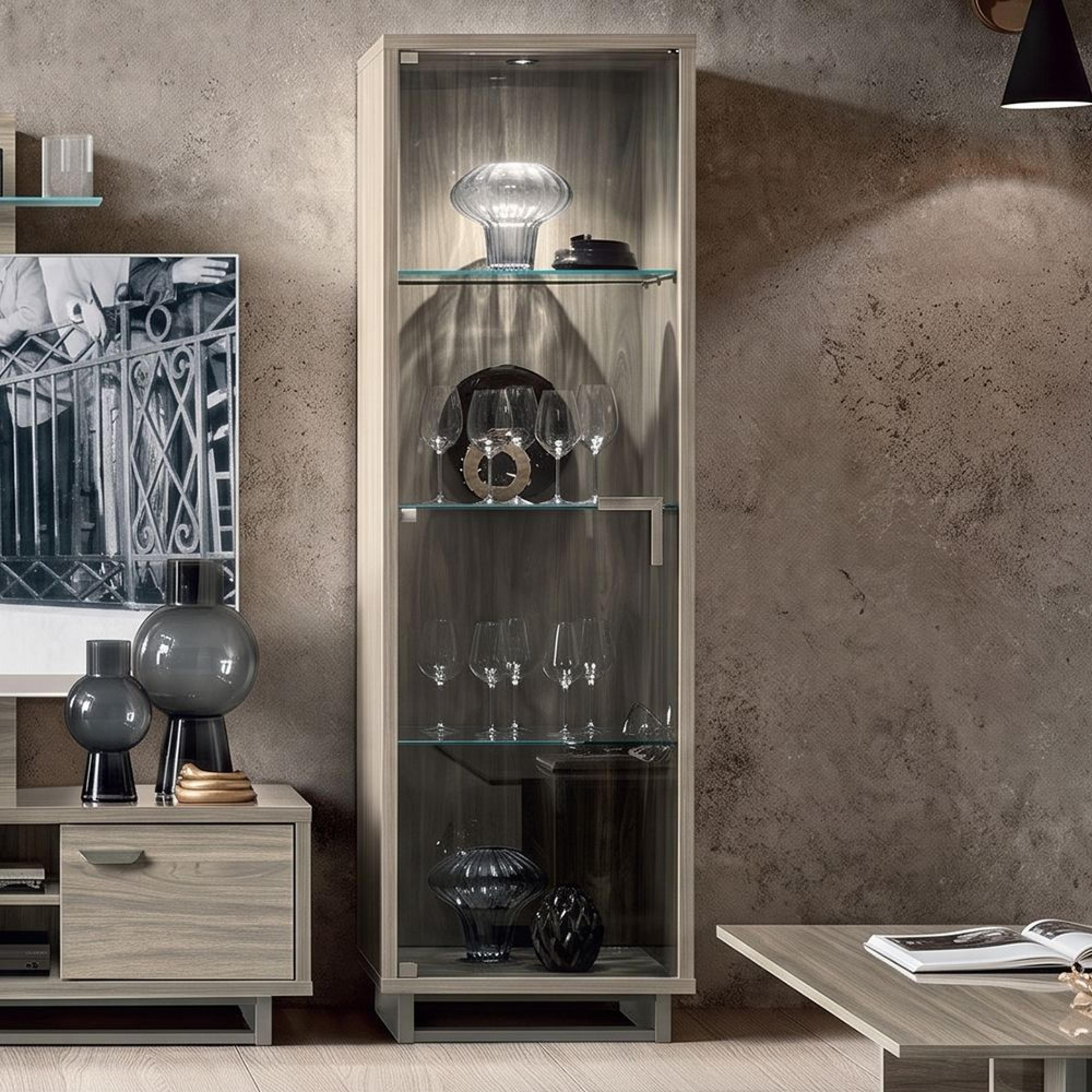 Volare Italian Display Cabinet - 1 Left Glass Door - with LED Light - Venetian Grey