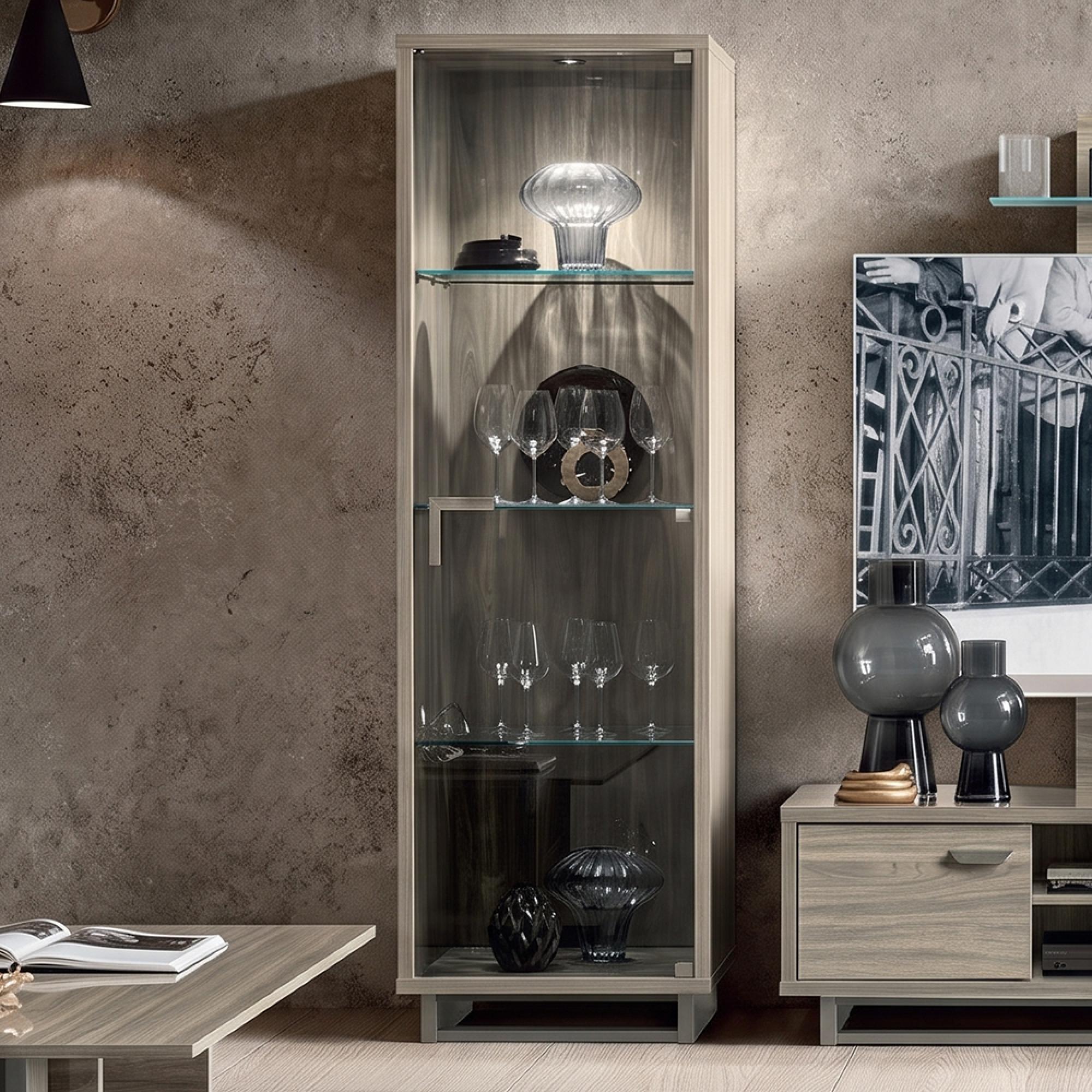 Volare Italian Display Cabinet - 1 Right Glass Door - with LED Light - Venetian Grey