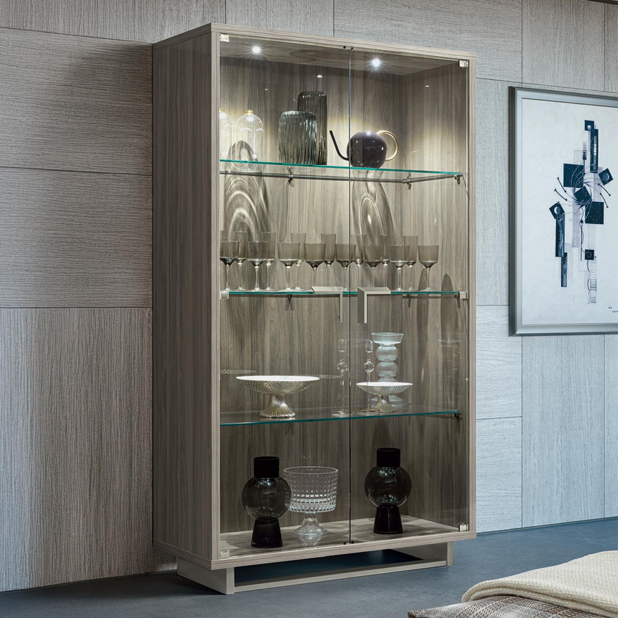 Volare Italian Display Cabinet - 2 Glass Door - with LED Light - Venetian Grey