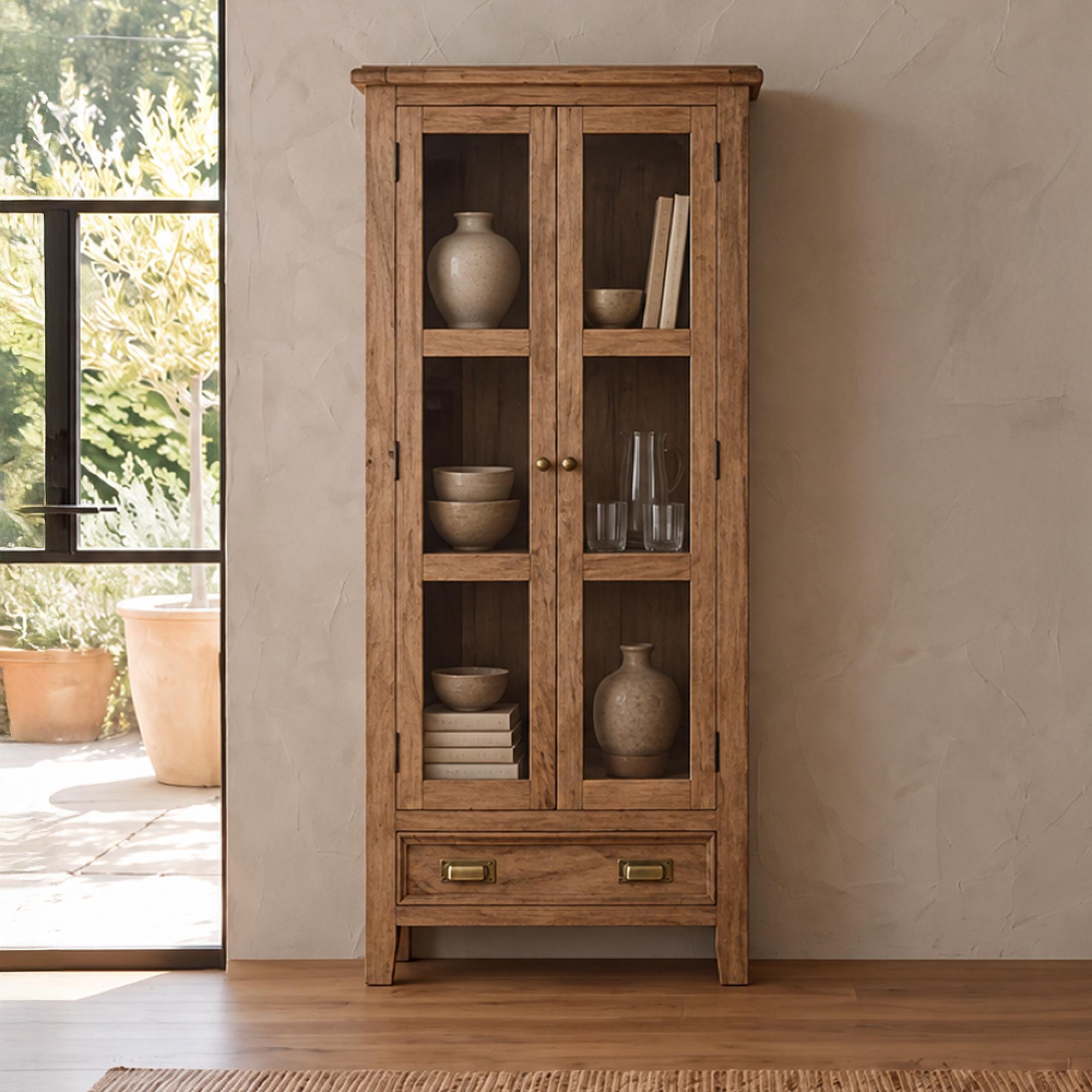 Dorset Display Cabinet - 2 Door - 1 Drawer - Rustic - Mango Wood