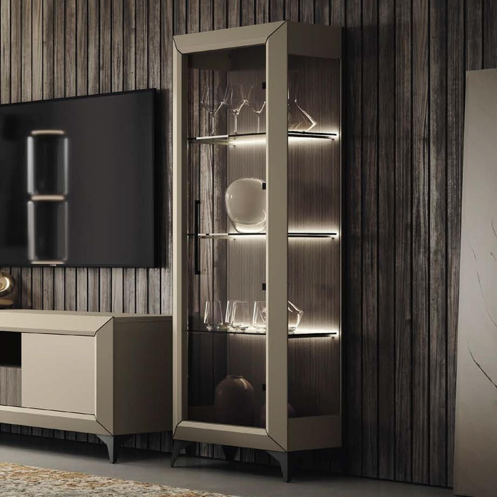 Prestige Italian Display Cabinet - 1 Right Glass Door - Urban Velvet and Rich Tobacco