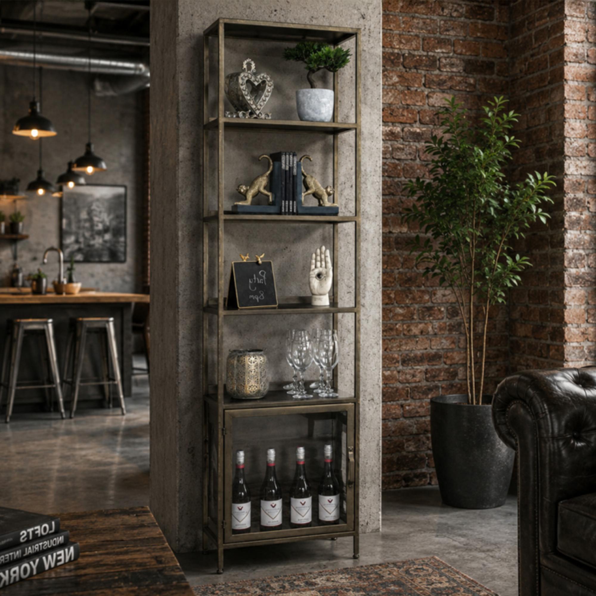Display Unit - Distressed Metal - 1 Door - Narrow - Open
