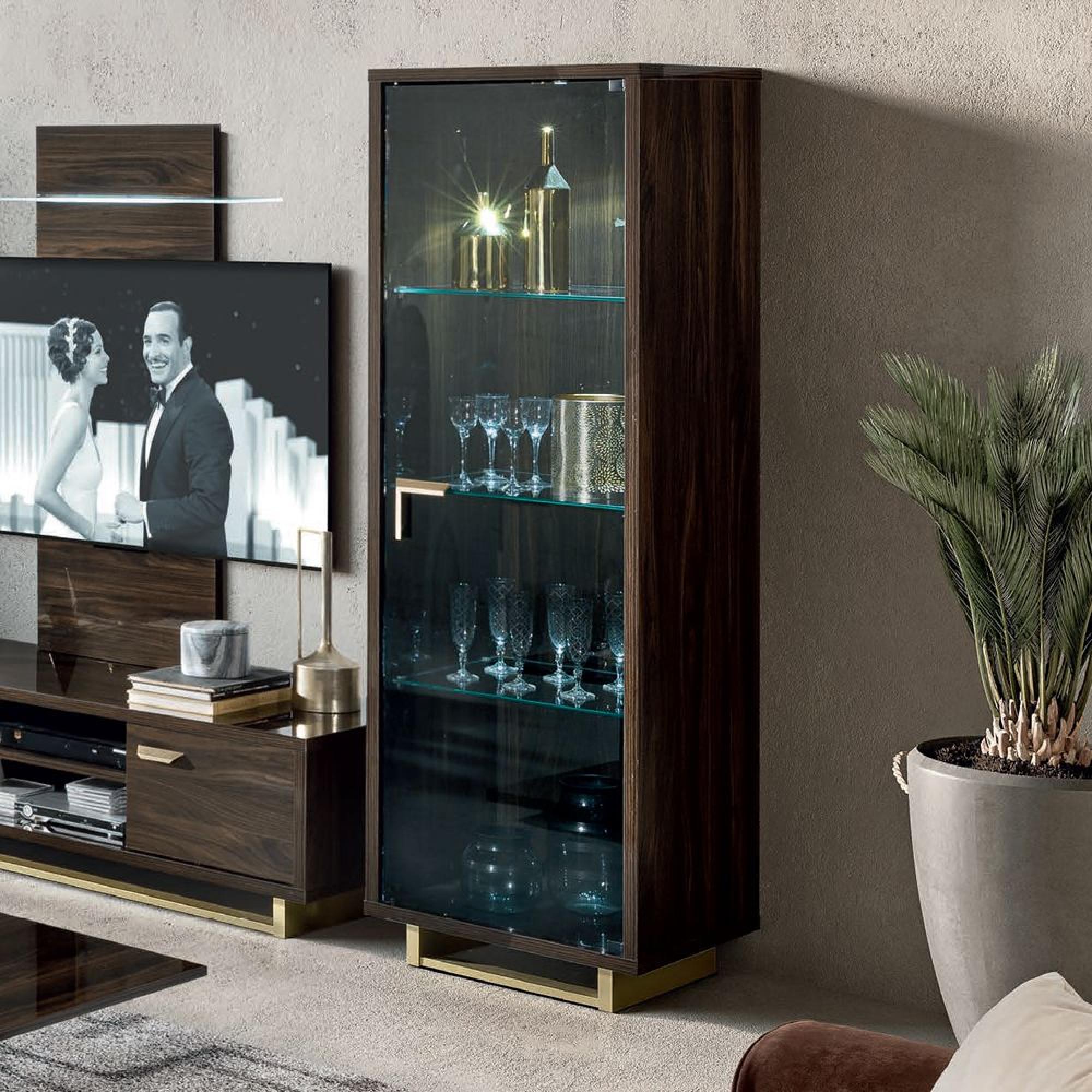 Volare Italian Vitrine - 1 Right Glass Door - with LED Light - Walnut