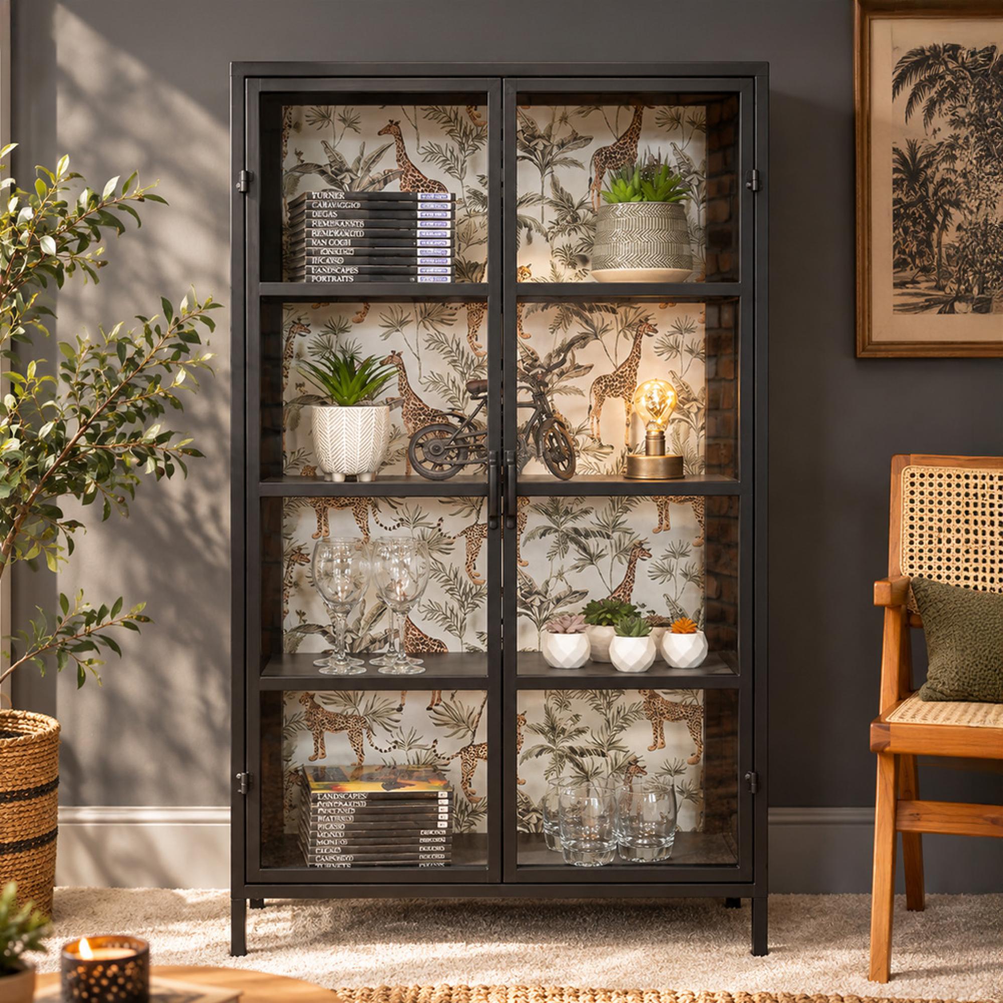 Display Cabinet - Black Metal and Glass - 2 Door