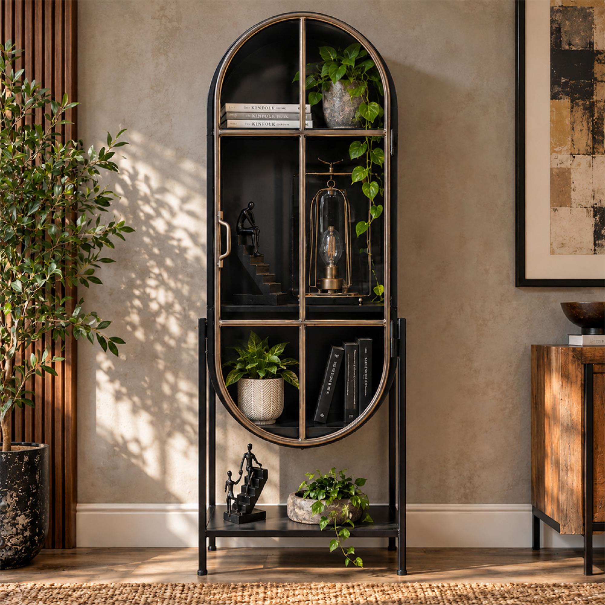 Display Cabinet - Industrial - Black Metal and Glass - Arched - 1 Door