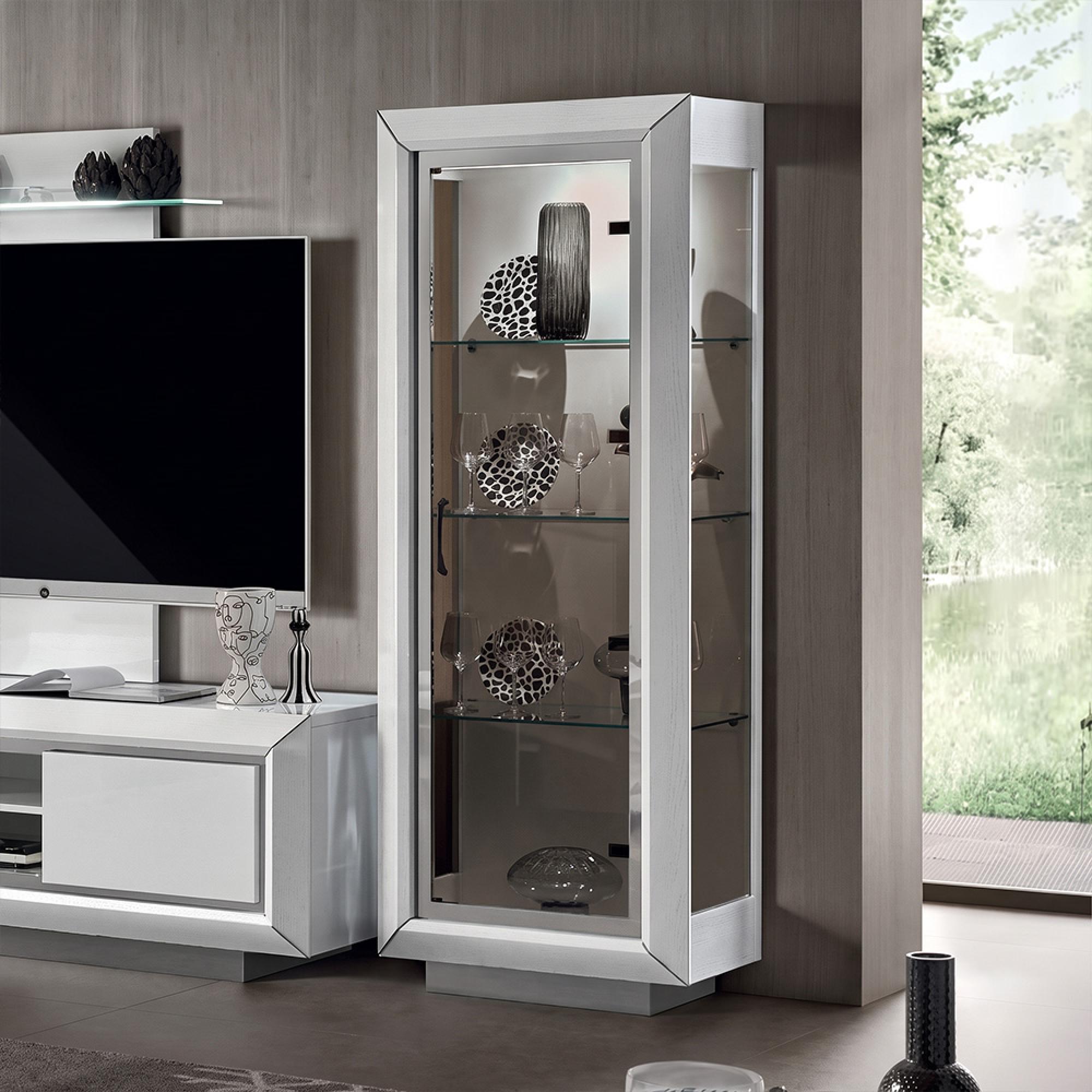 Elite Italian Bianco Antico Solid Wood 1 Door Vitrine