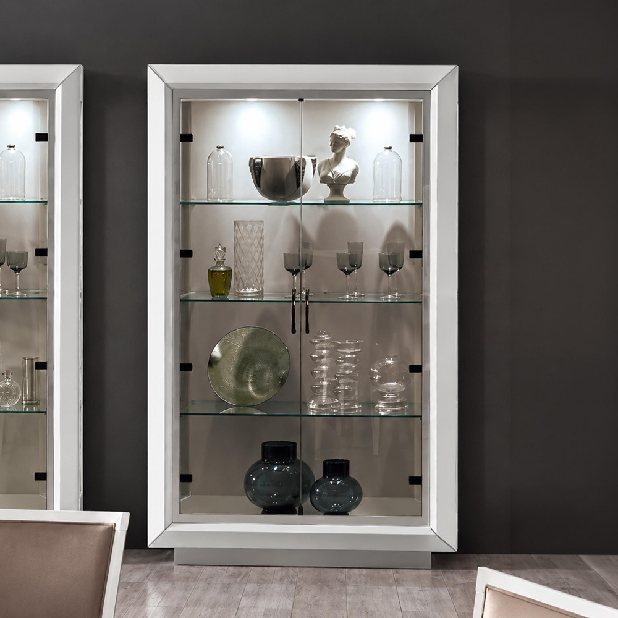 Elite Italian Bianco Antico Solid Wood 2 Door Vitrine