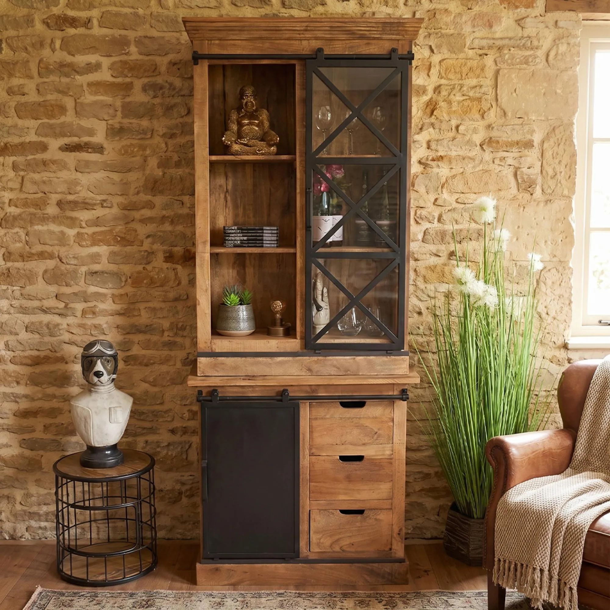 Dresser Unit - Mango Wood and Glass
