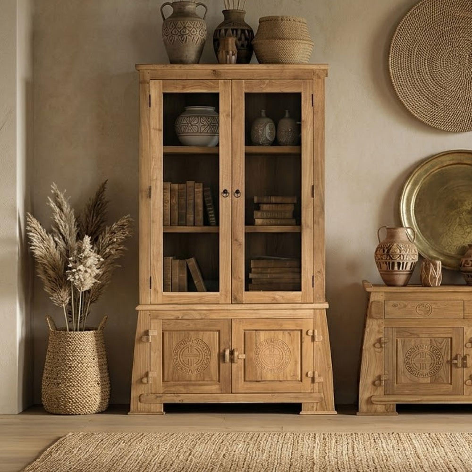 Sumbawa Natural Teak Wood 2 Door Display Cabinet