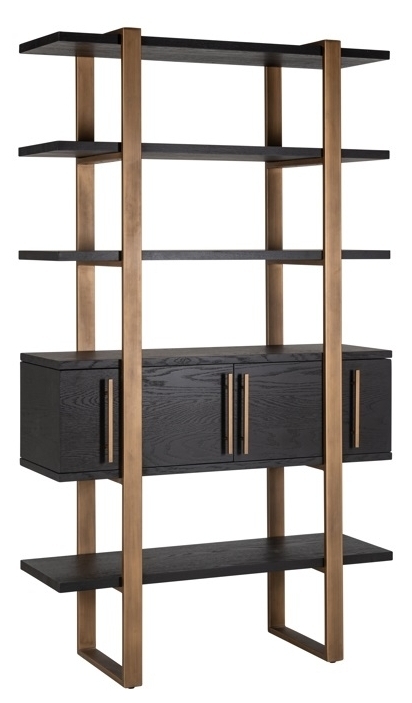 Cambon Dark Oak and Brass Storage Shelving Unit