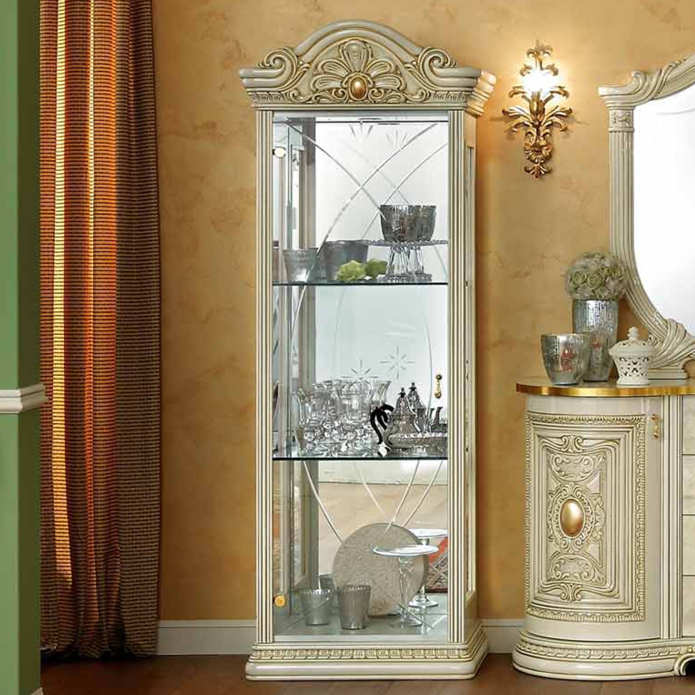Leonardo Vitrine - 1 Door - Ivory Gloss and Gold