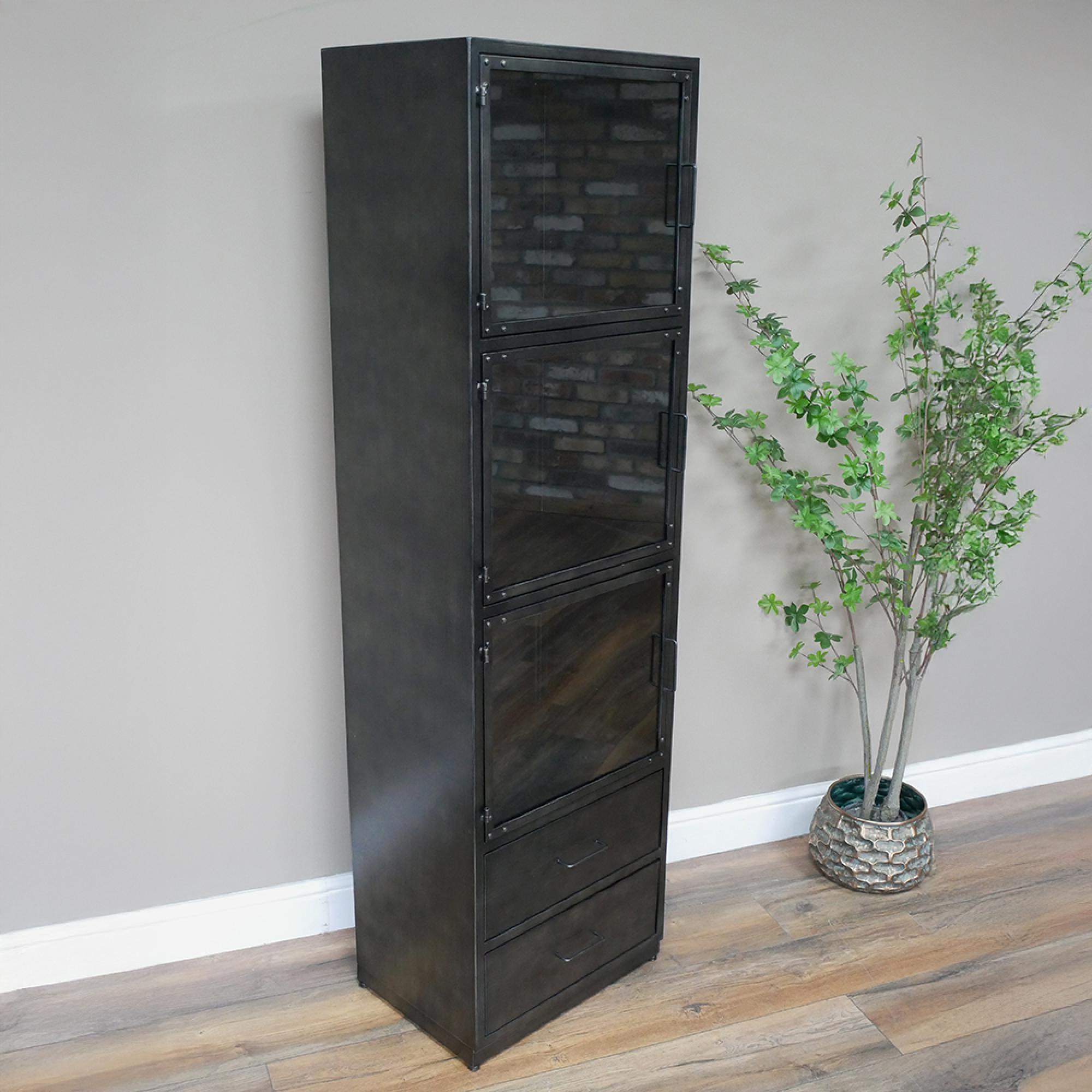 Display Cabinet - Black Metal - 3 Door - Narrow