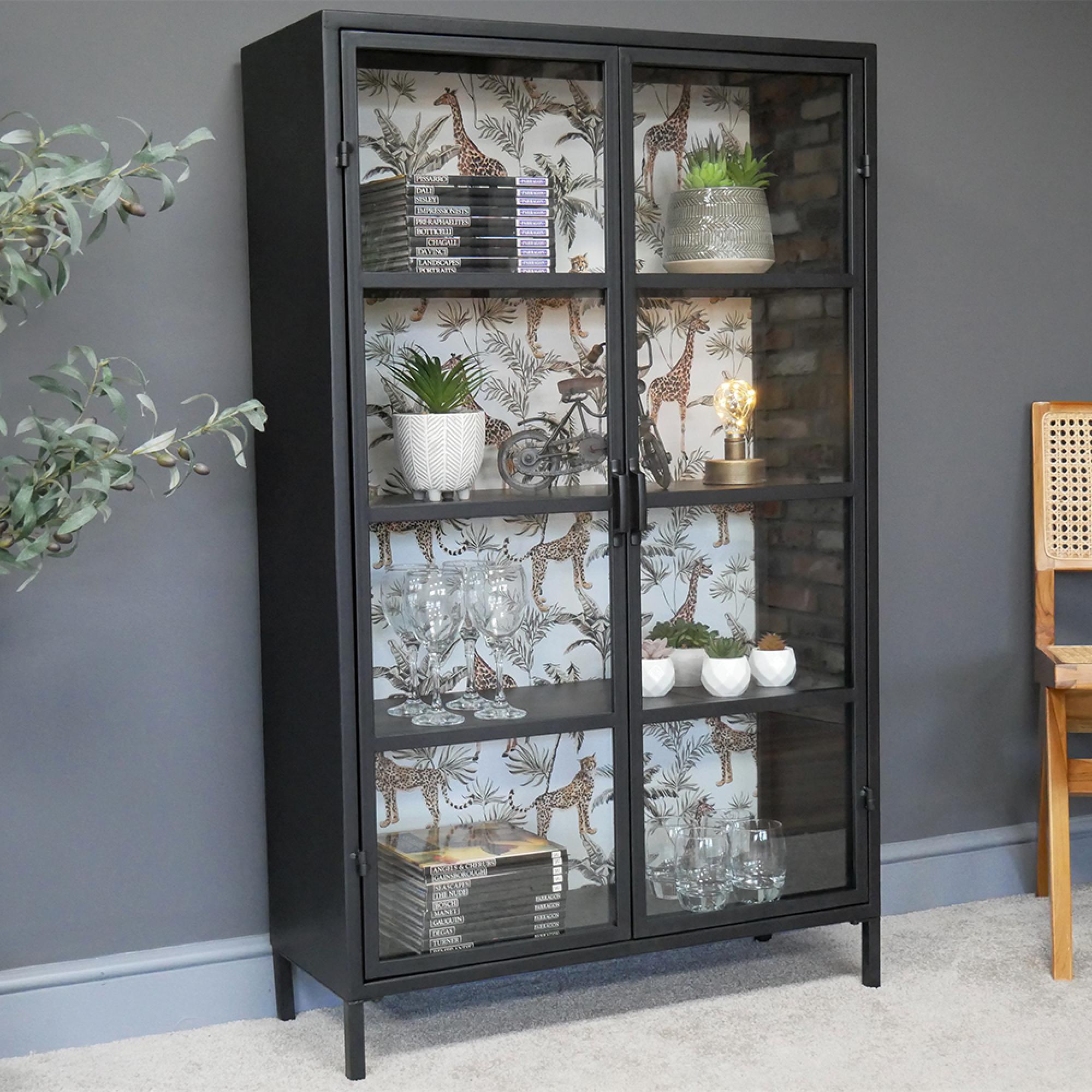 Display Cabinet - Black Metal and Glass - 2 Door