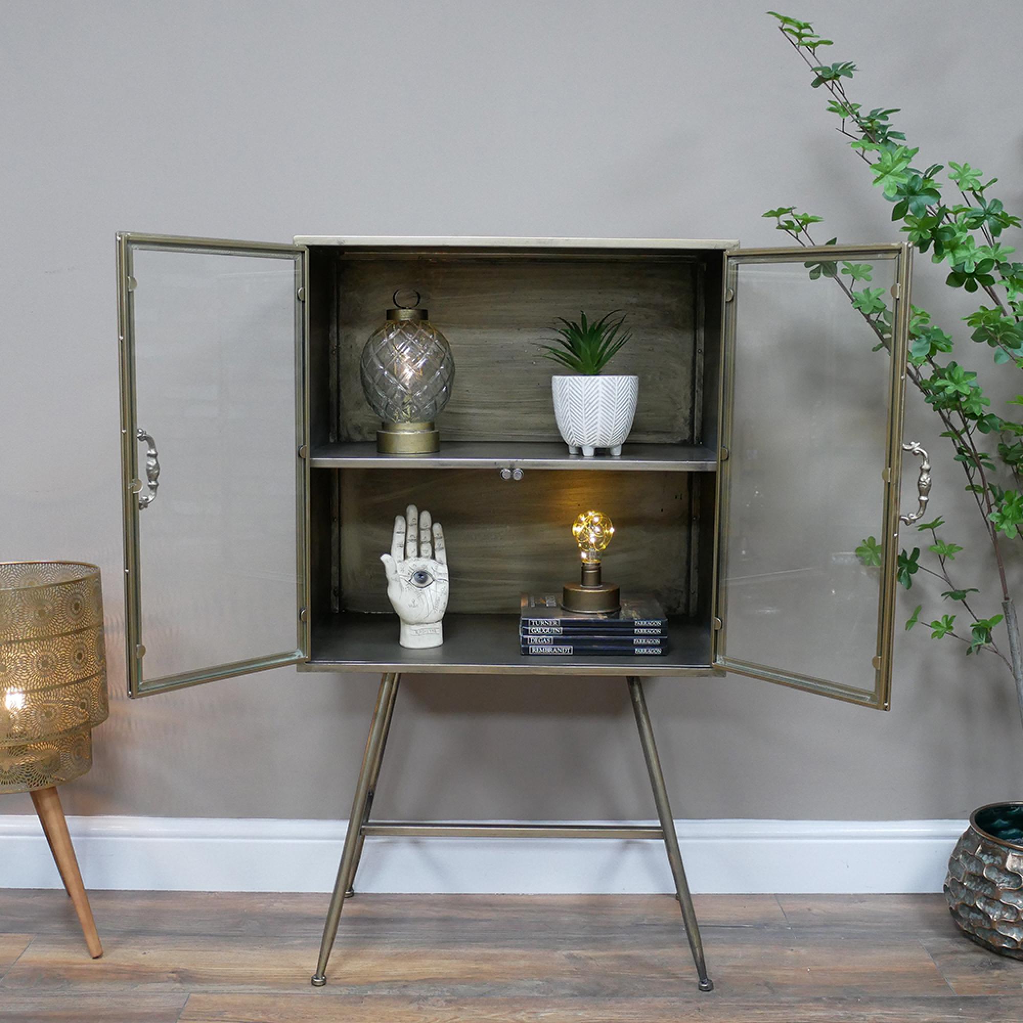 Display Cabinet - Brushed Gold Metal - 2 Door