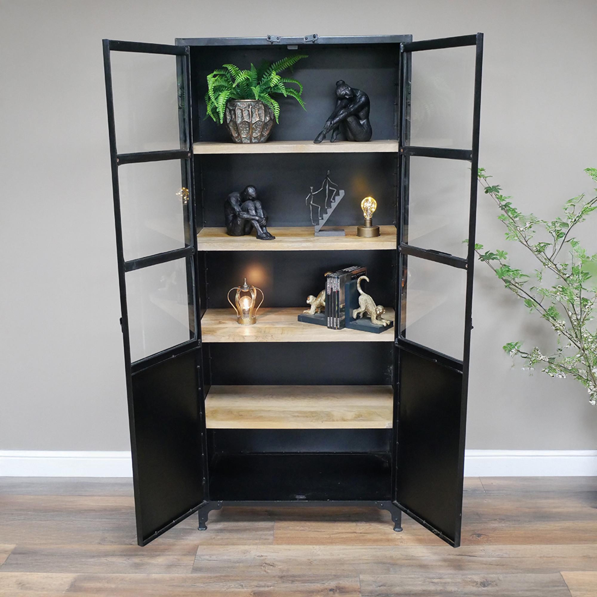 Display Cabinet - 2 Door - Black Metal - Industrial
