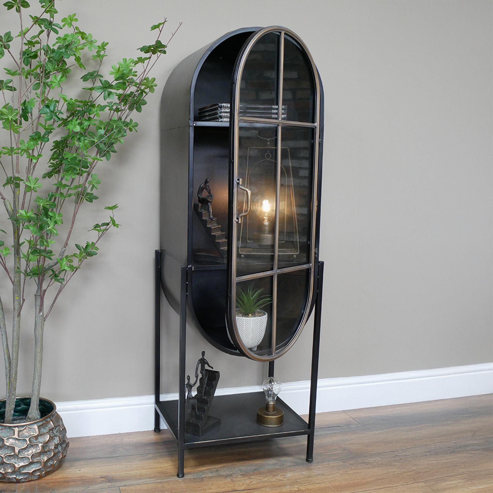Display Cabinet - Industrial - Black Metal and Glass - Arched - 1 Door