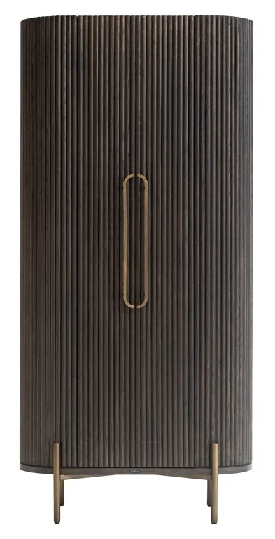 Luxor Brushed Brass Ribbed 1 Door Large Curved Cabinet