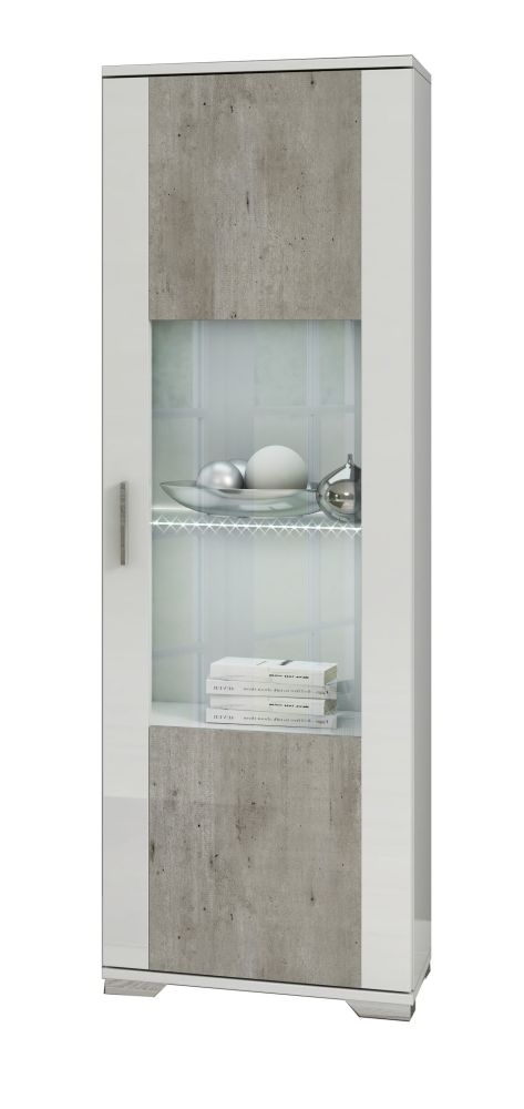 Messina Display Cabinet - 1 Door - RHF - White & Grey