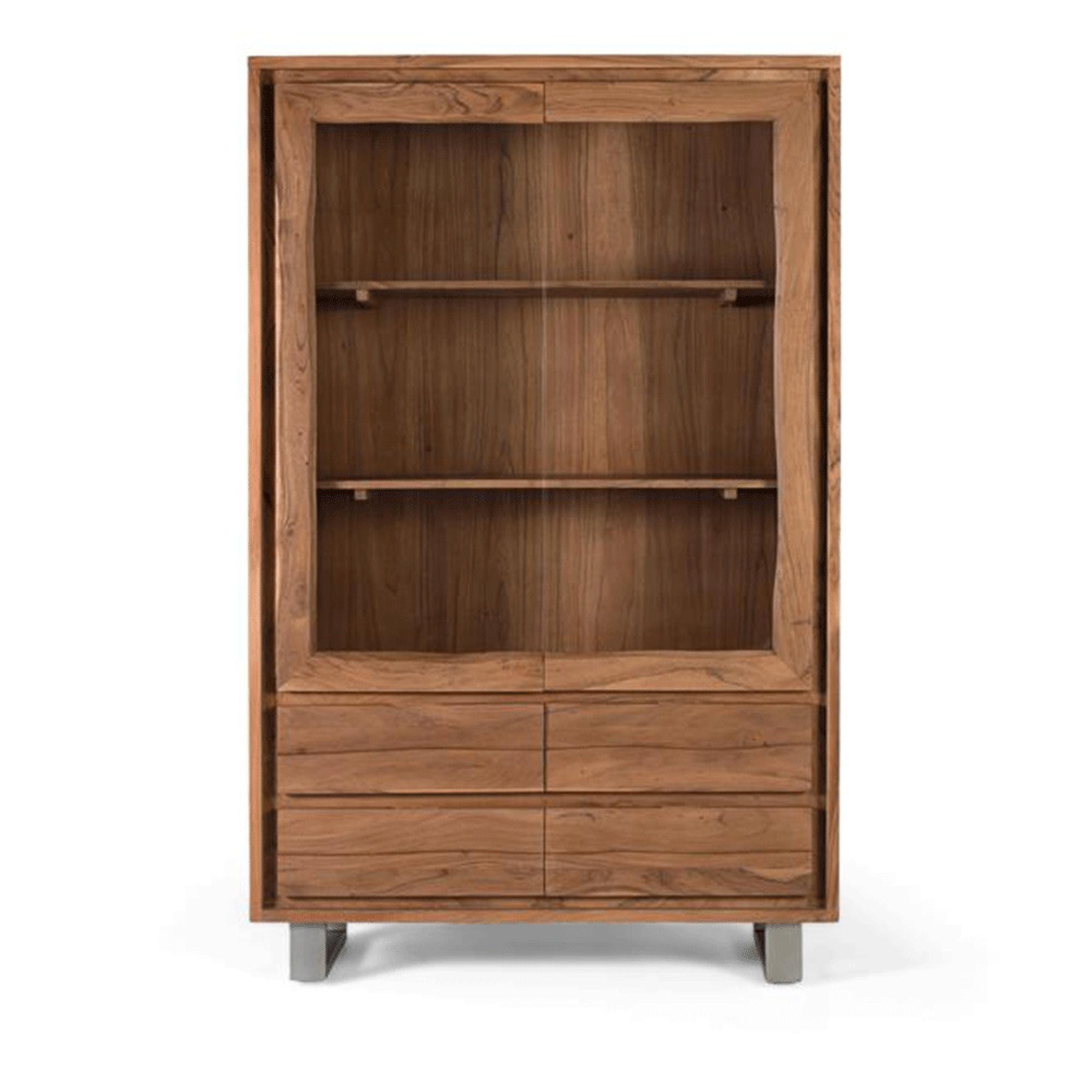 Monza Natural Acacia Wood - 2 Door Wide Display Cabinet