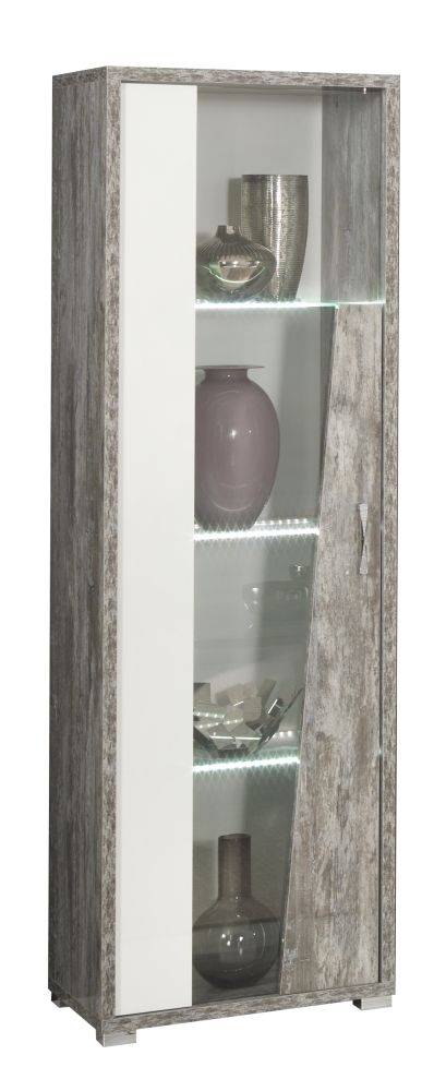 Naro Vitrine - 1 Door - LHF - Grey & White