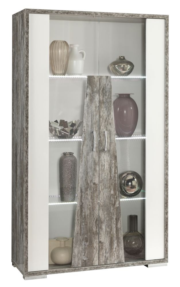 Naro Vitrine - 2 Door - Grey & White