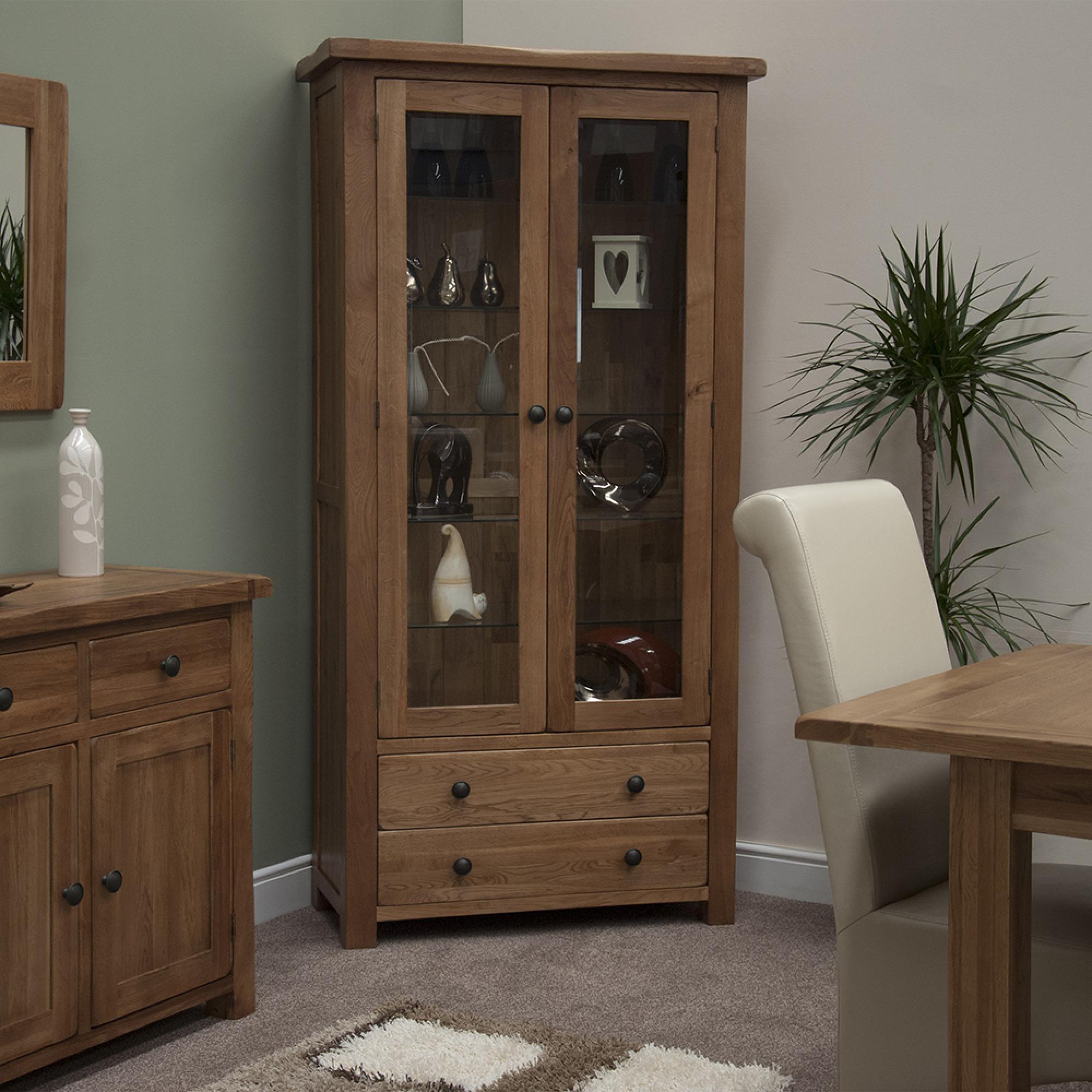 Rustic Oak Display Cabinet - 2 Door - Oak