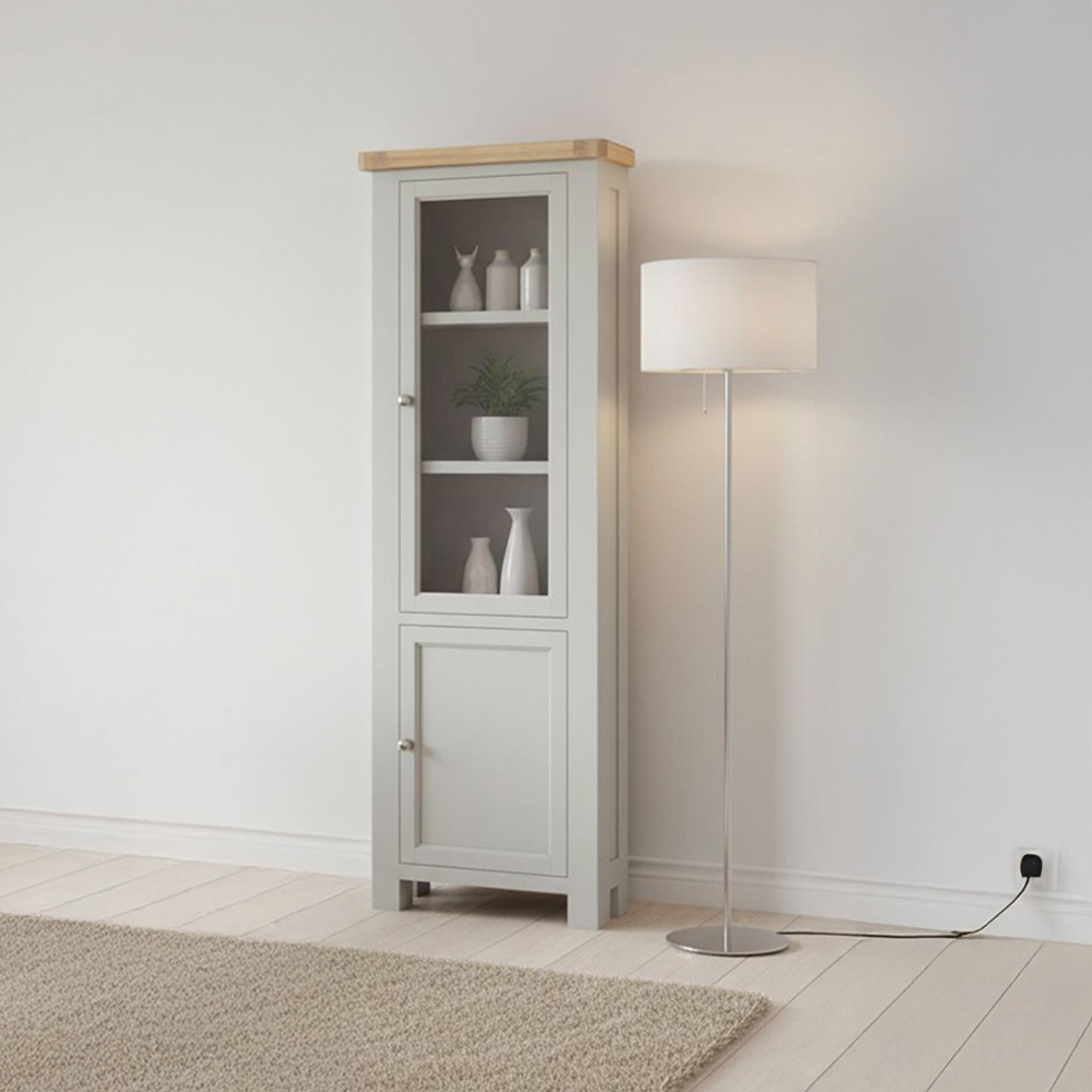 Salcombe Corner Narrow Display Cabinet - Grey Oak